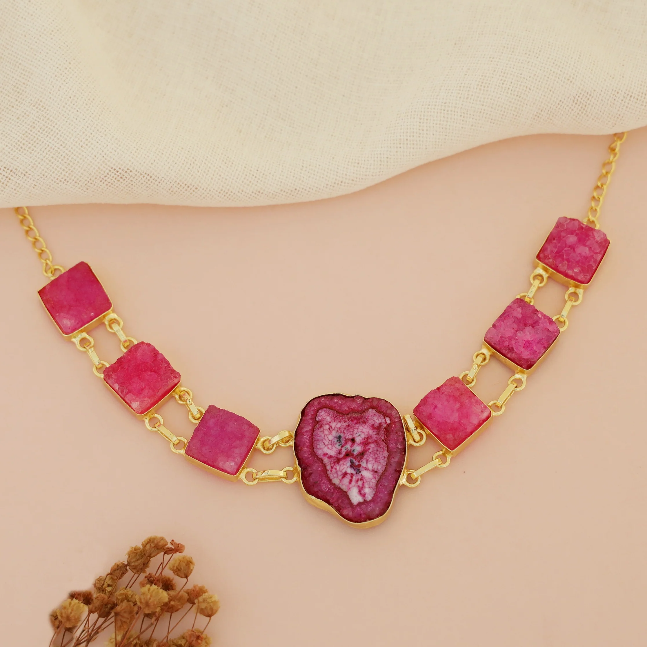 Lavani Solar Agate + Druzy Choker / Short Neckpiece - Image 5