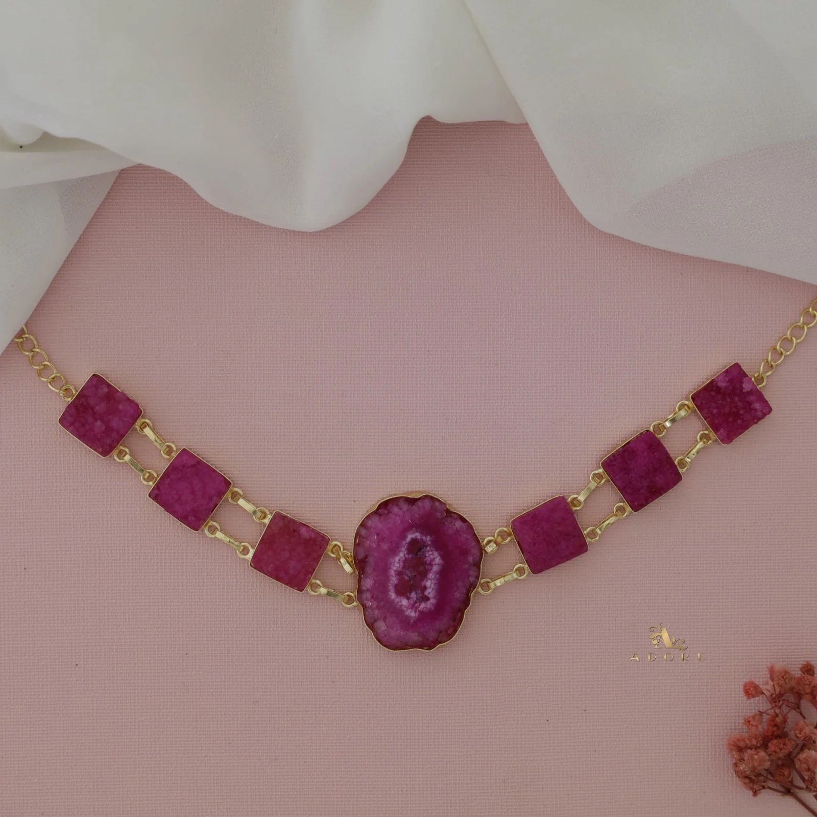 Lavani Solar Agate + Druzy Choker / Short Neckpiece - Image 6