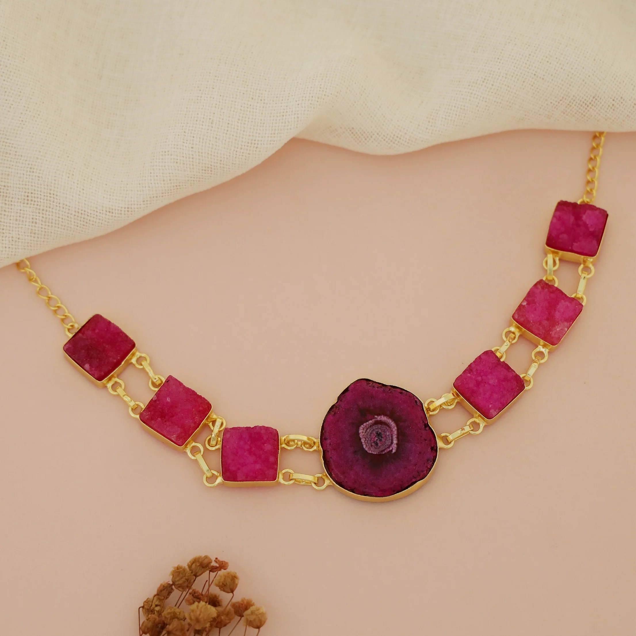 Lavani Solar Agate + Druzy Choker / Short Neckpiece - Image 8