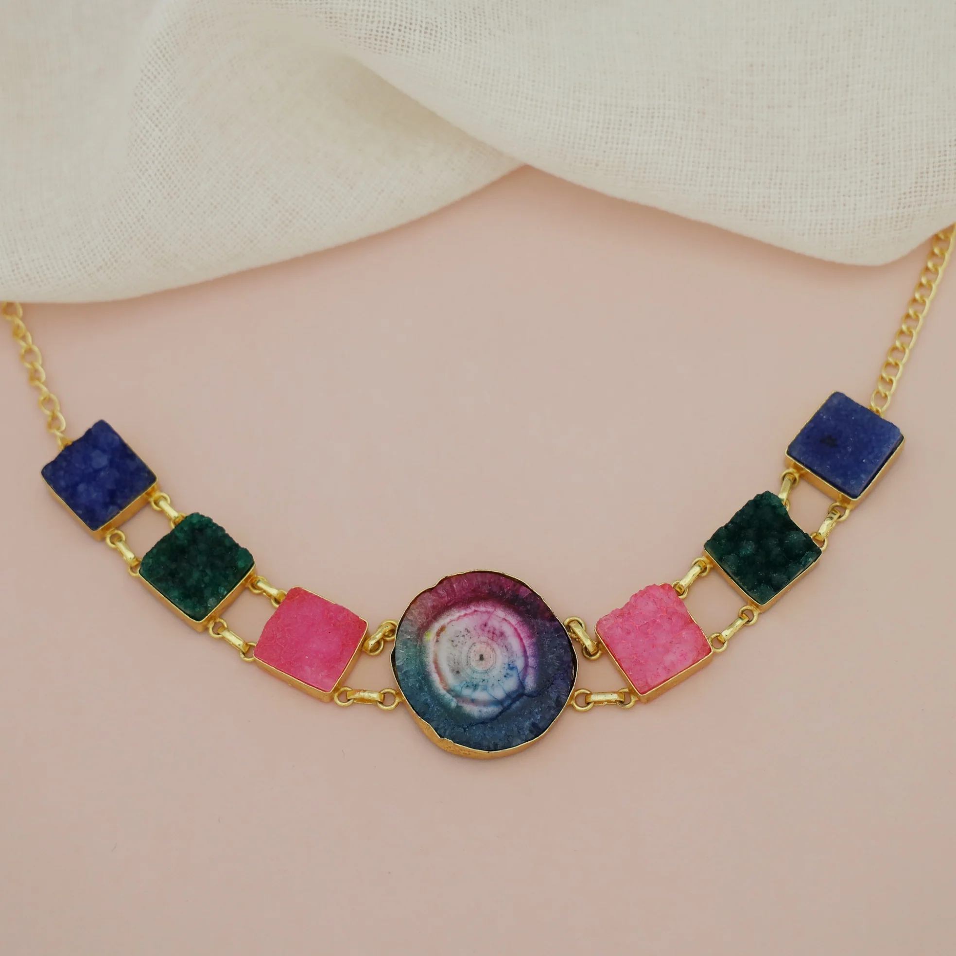 Lavani Solar Agate + Druzy Choker / Short Neckpiece - Image 9