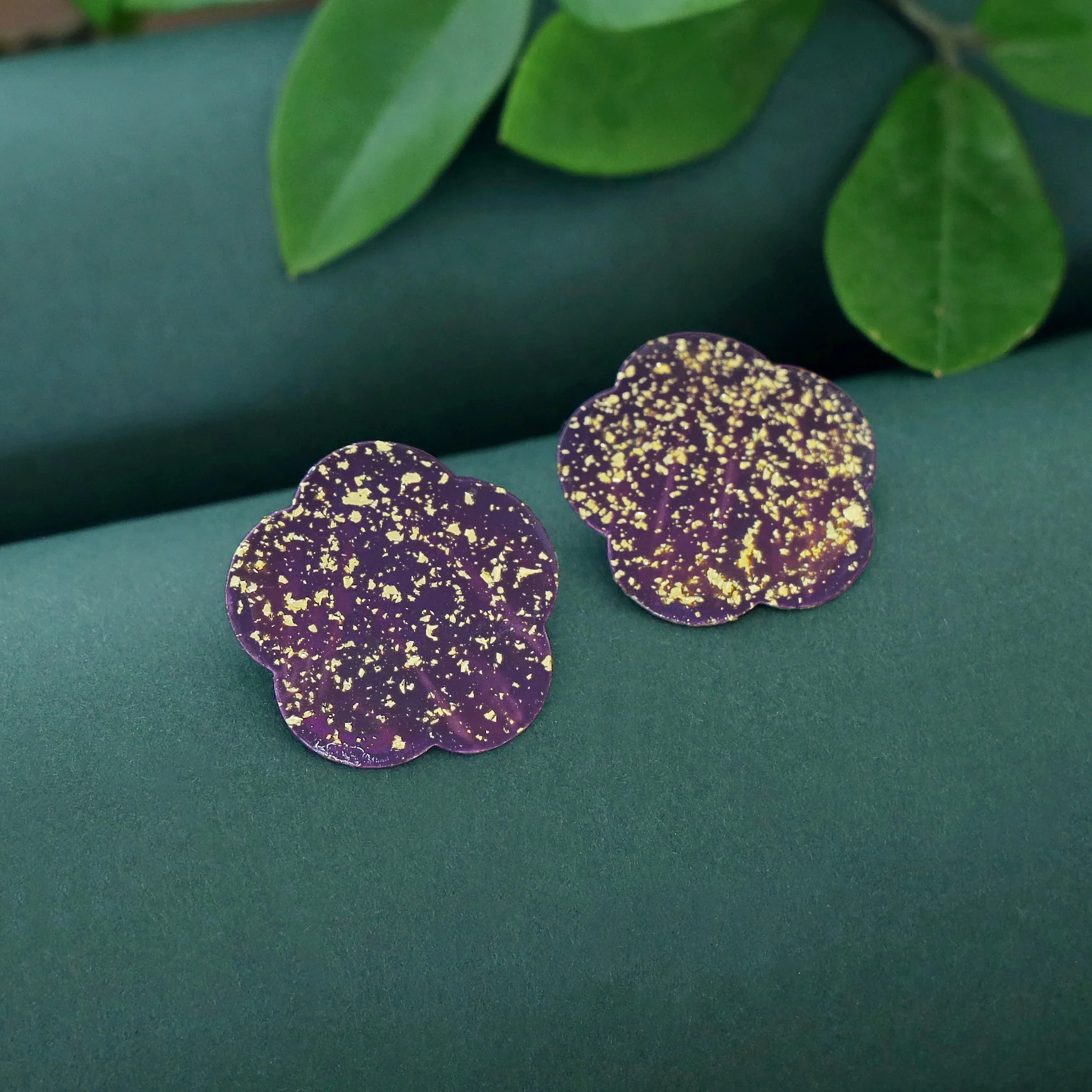 Layla Flower Hand Painted Glittery Earring - Image 4