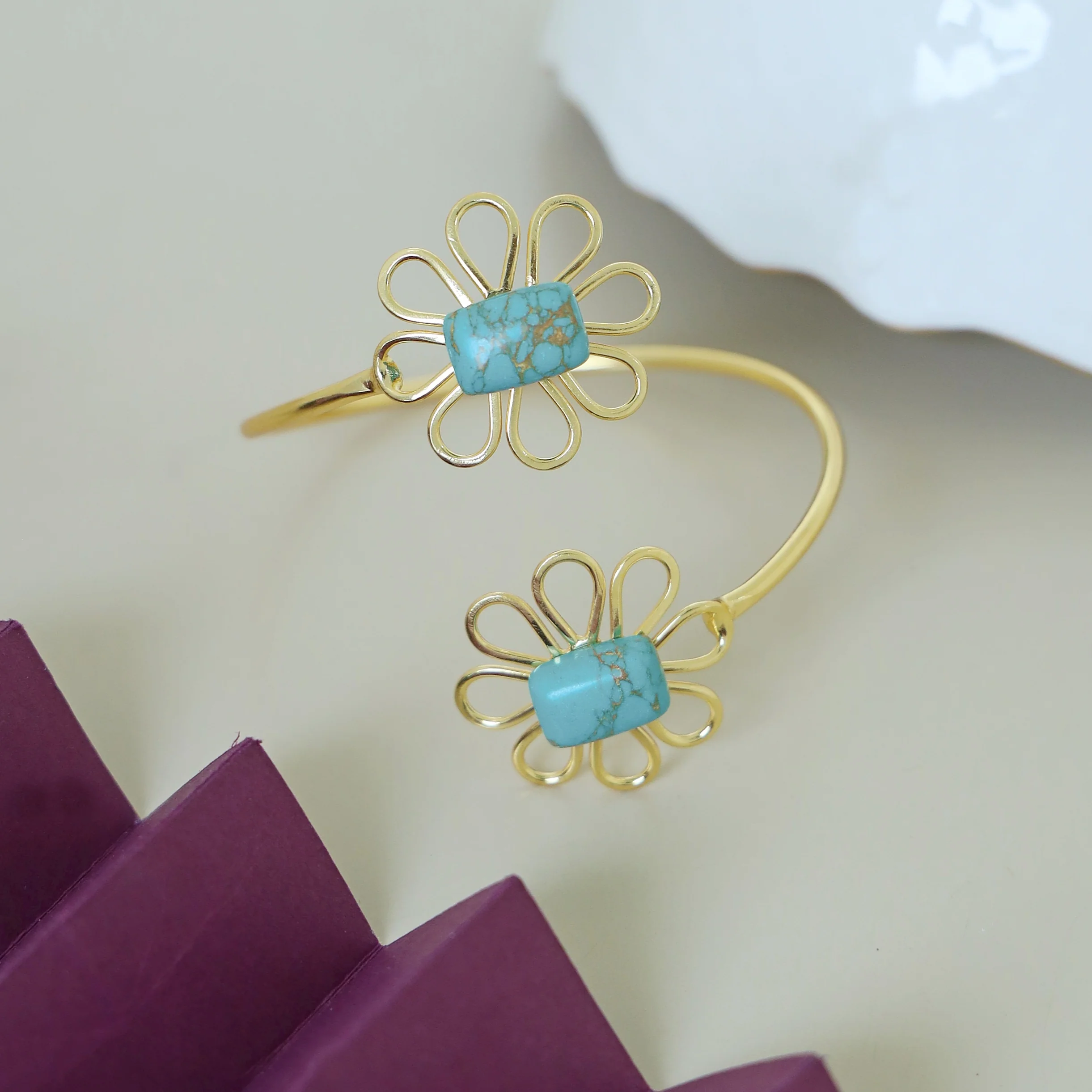 Lee Golden Dual Flower Bangle - Image 2