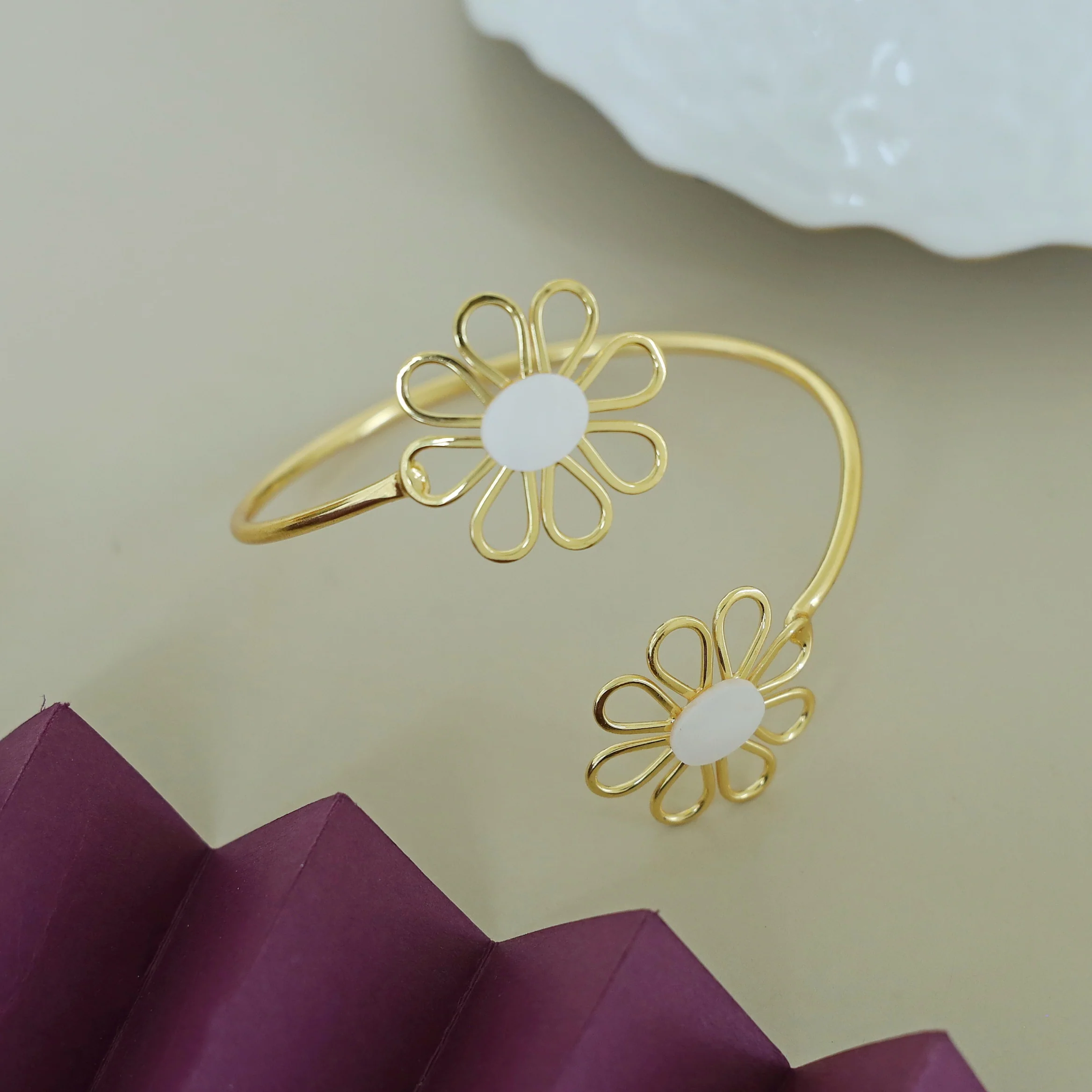 Lee Golden Dual Flower Bangle - Image 3