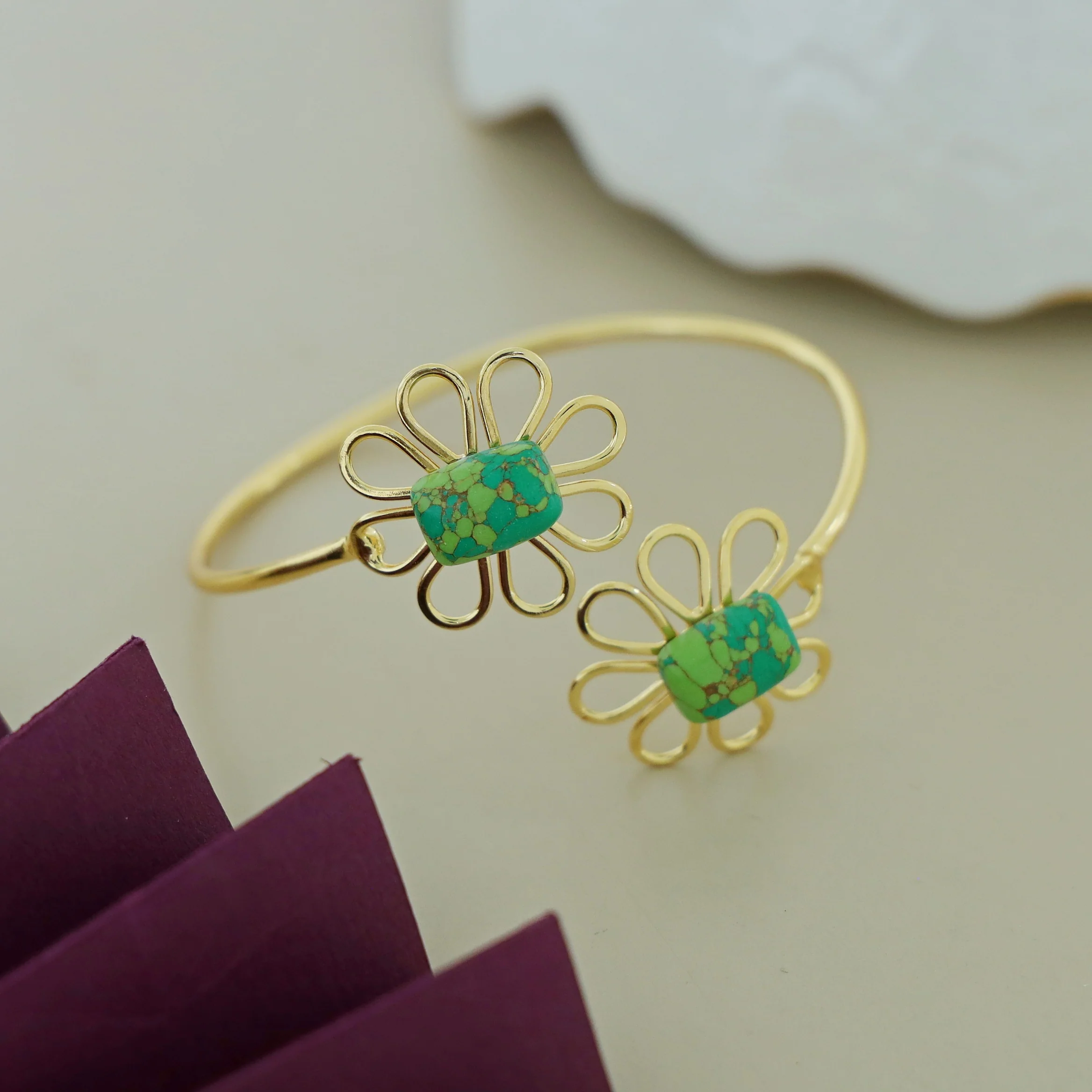 Lee Golden Dual Flower Bangle - Image 4