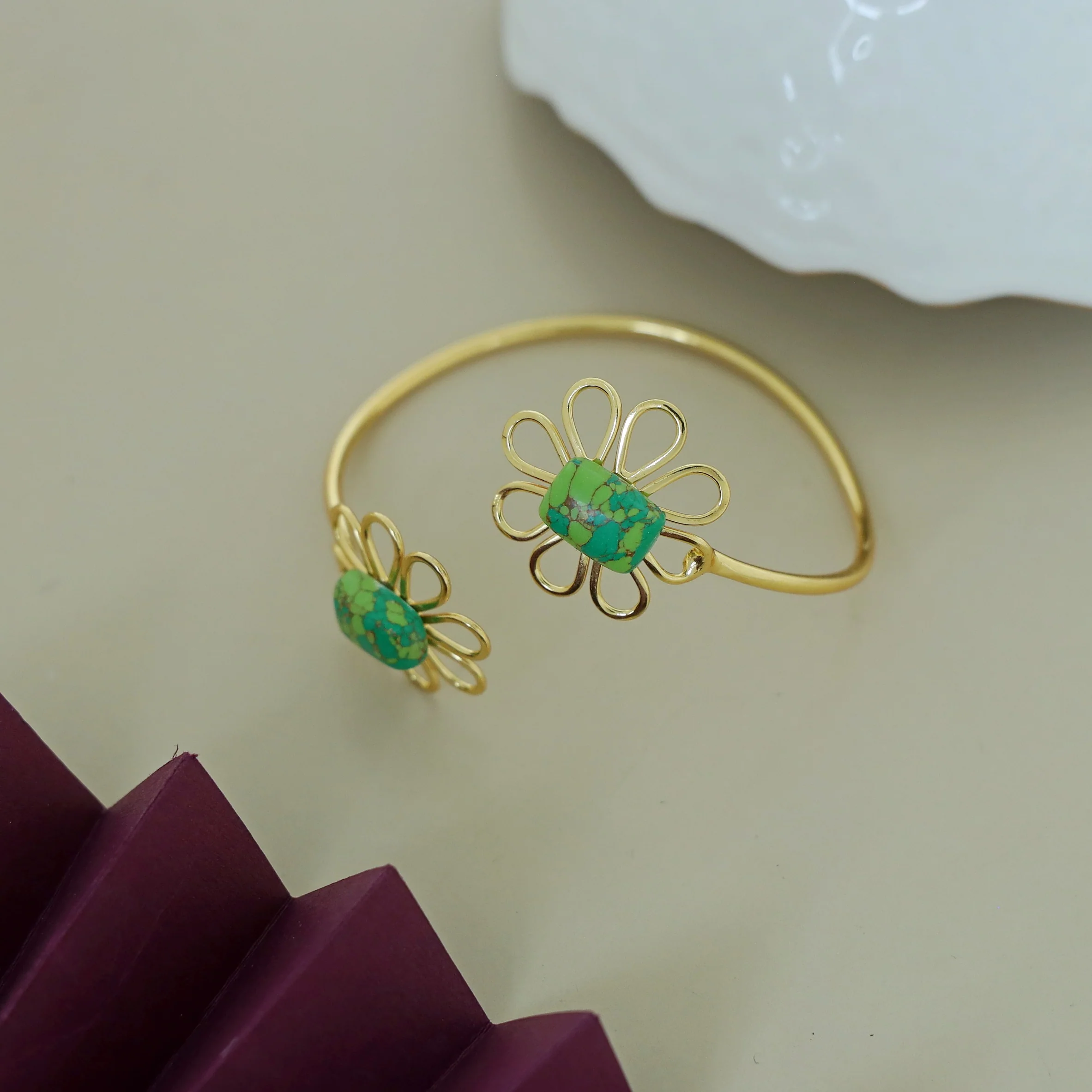 Lee Golden Dual Flower Bangle - Image 5
