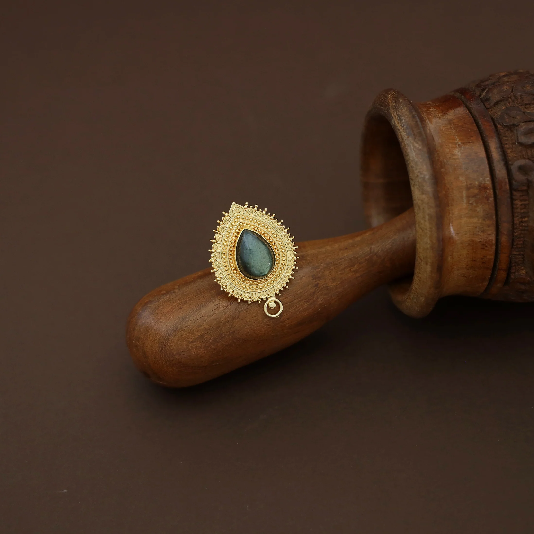 Leila Golden Drop Natural Stone Ring - Image 2