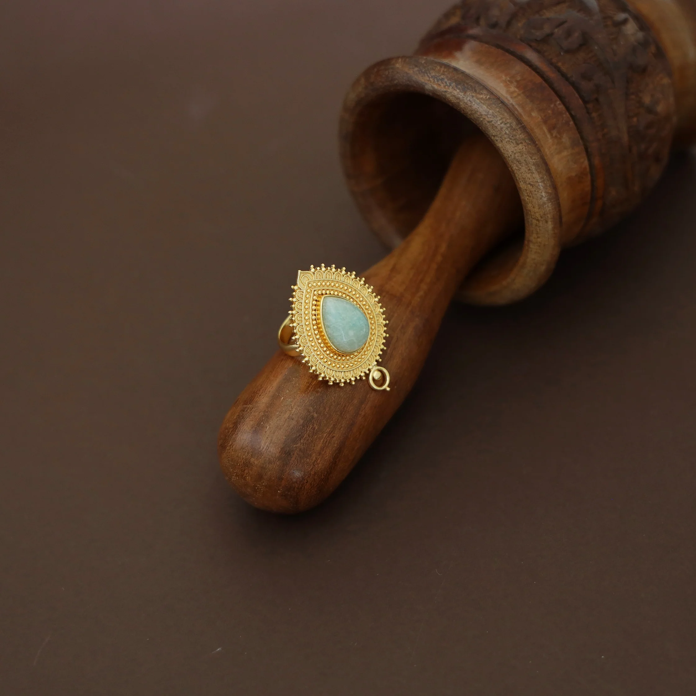 Leila Golden Drop Natural Stone Ring - Image 7