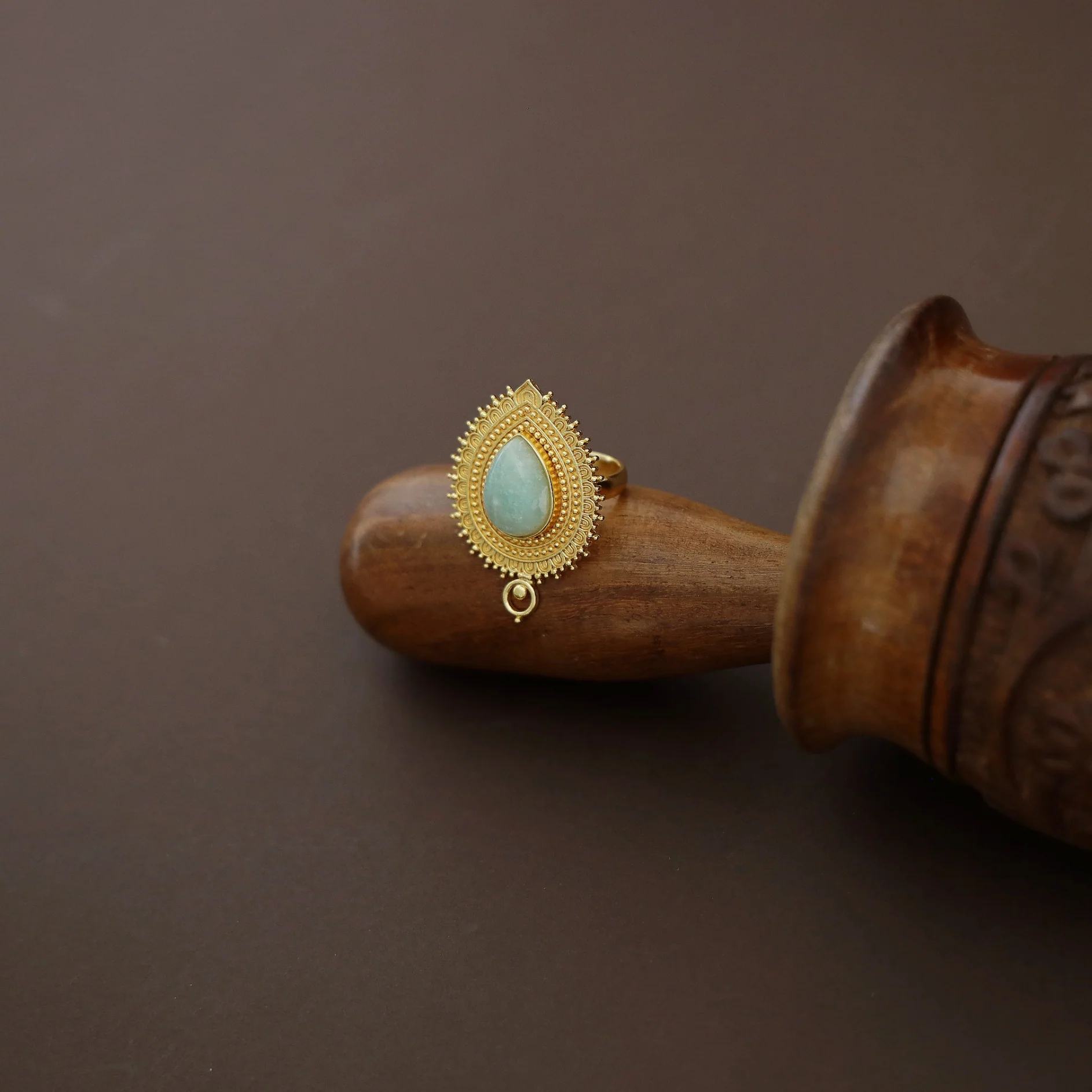 Leila Golden Drop Natural Stone Ring - Image 8