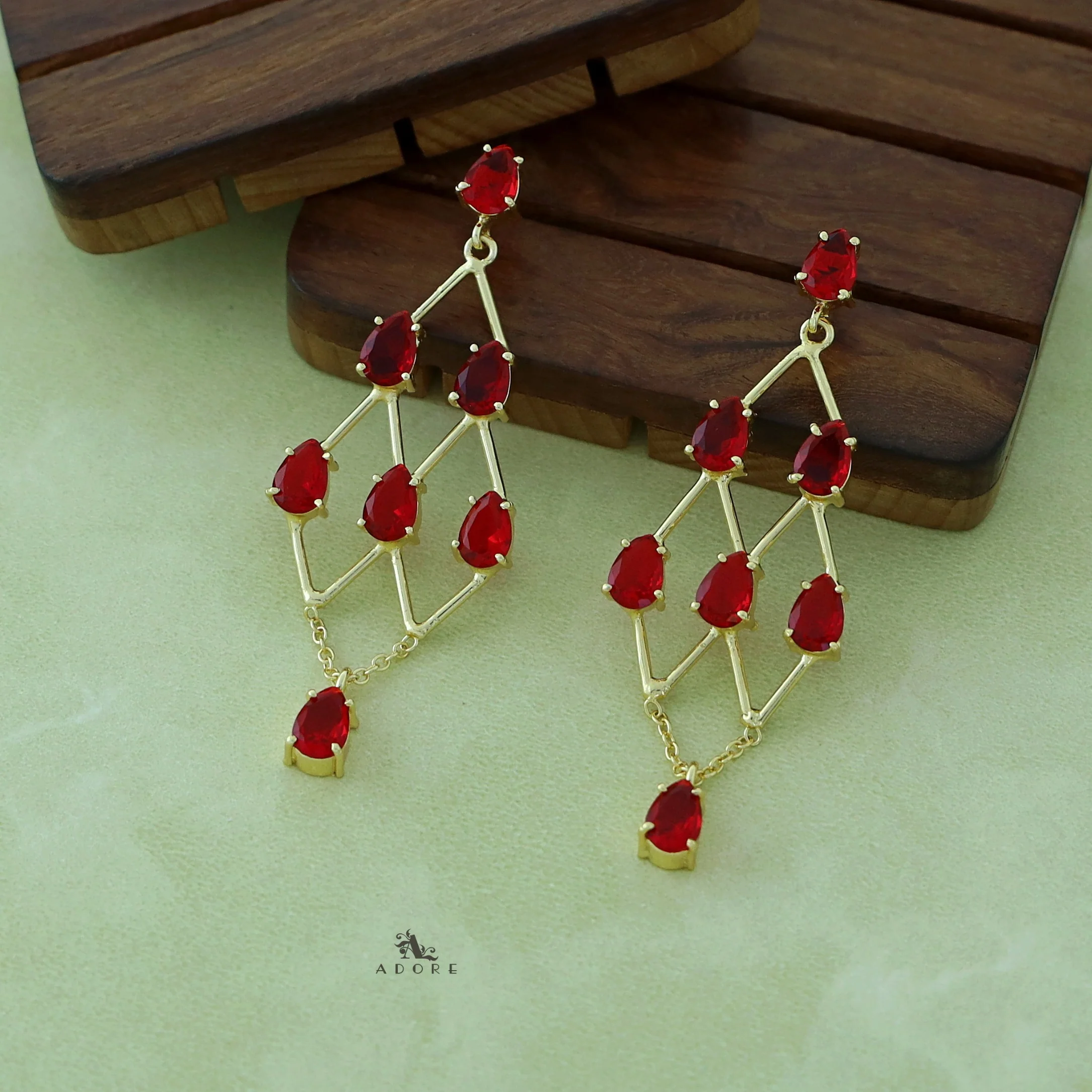 Lena Golden Drop Glossy Stone Earring - Image 10