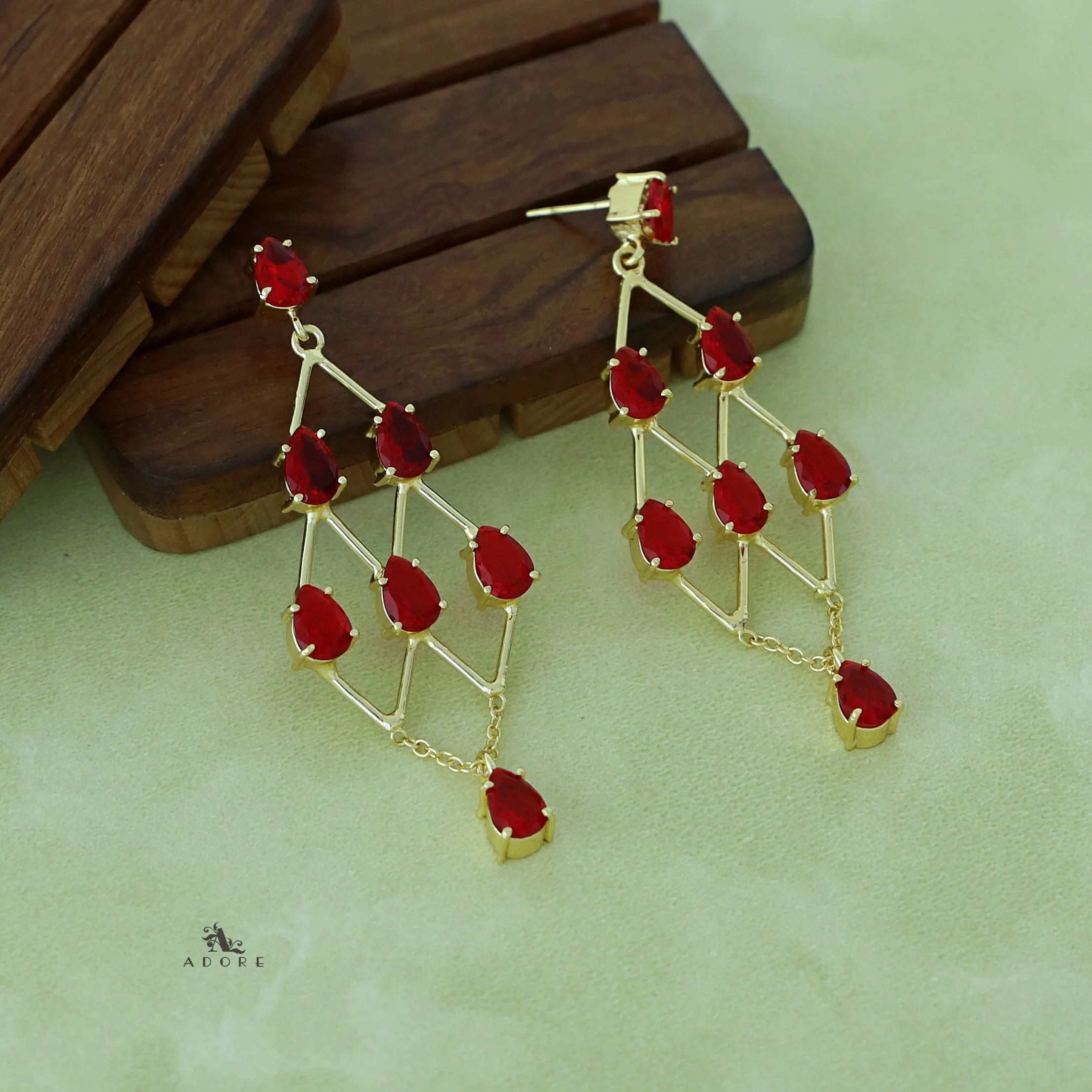 Lena Golden Drop Glossy Stone Earring - Image 11