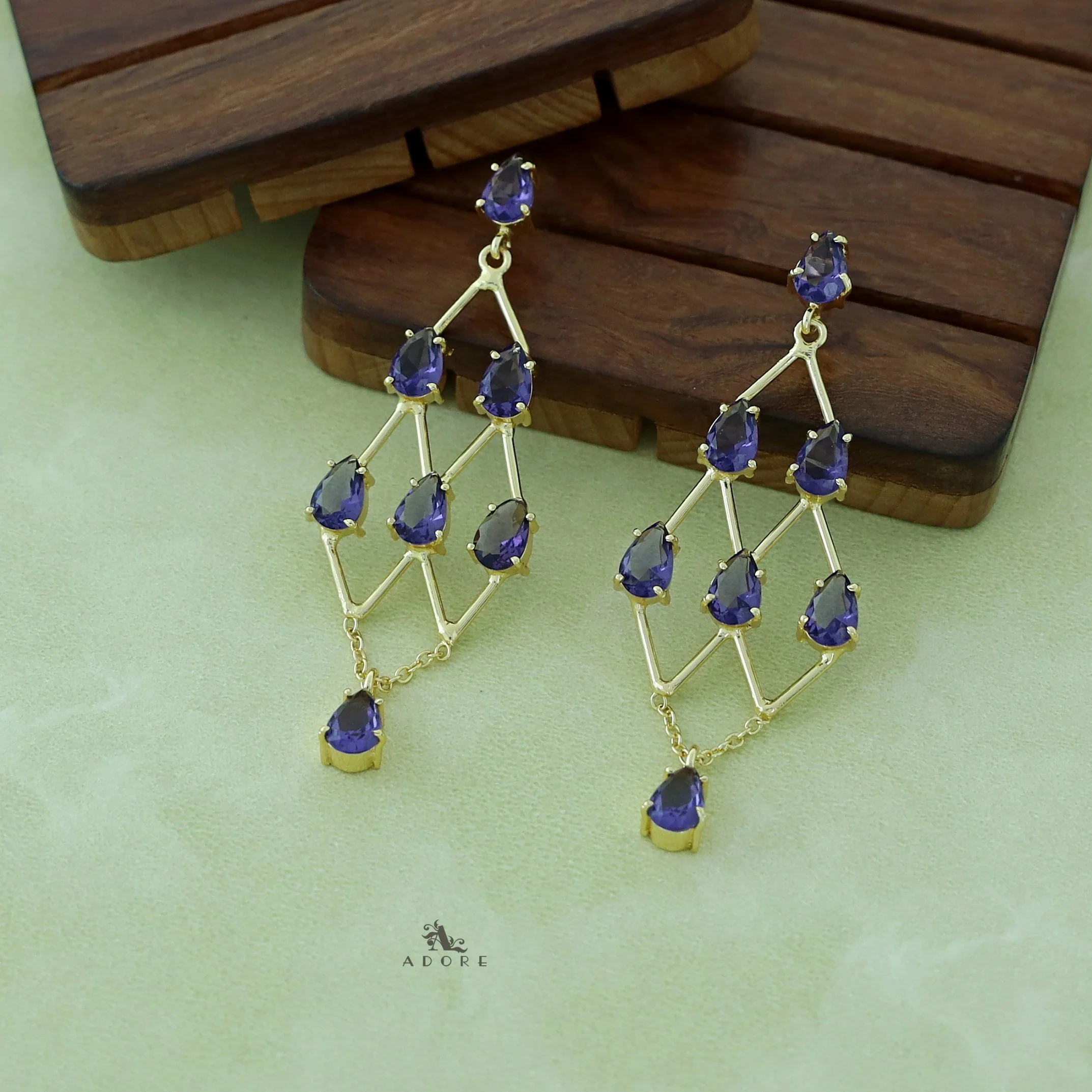 Lena Golden Drop Glossy Stone Earring - Image 2