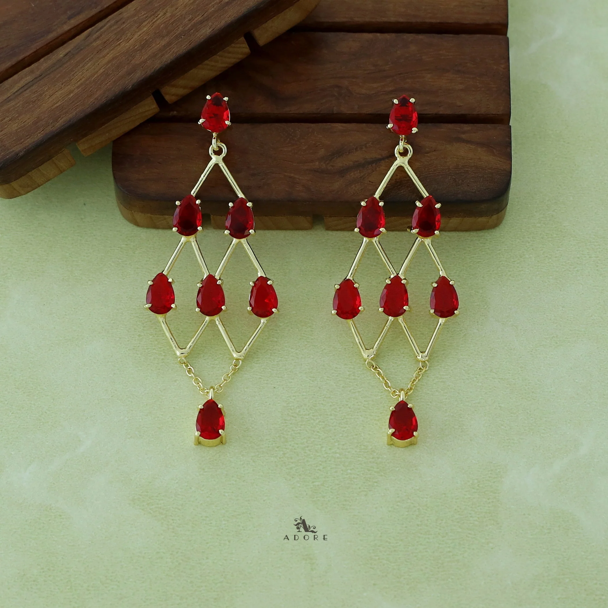 Lena Golden Drop Glossy Stone Earring - Image 3