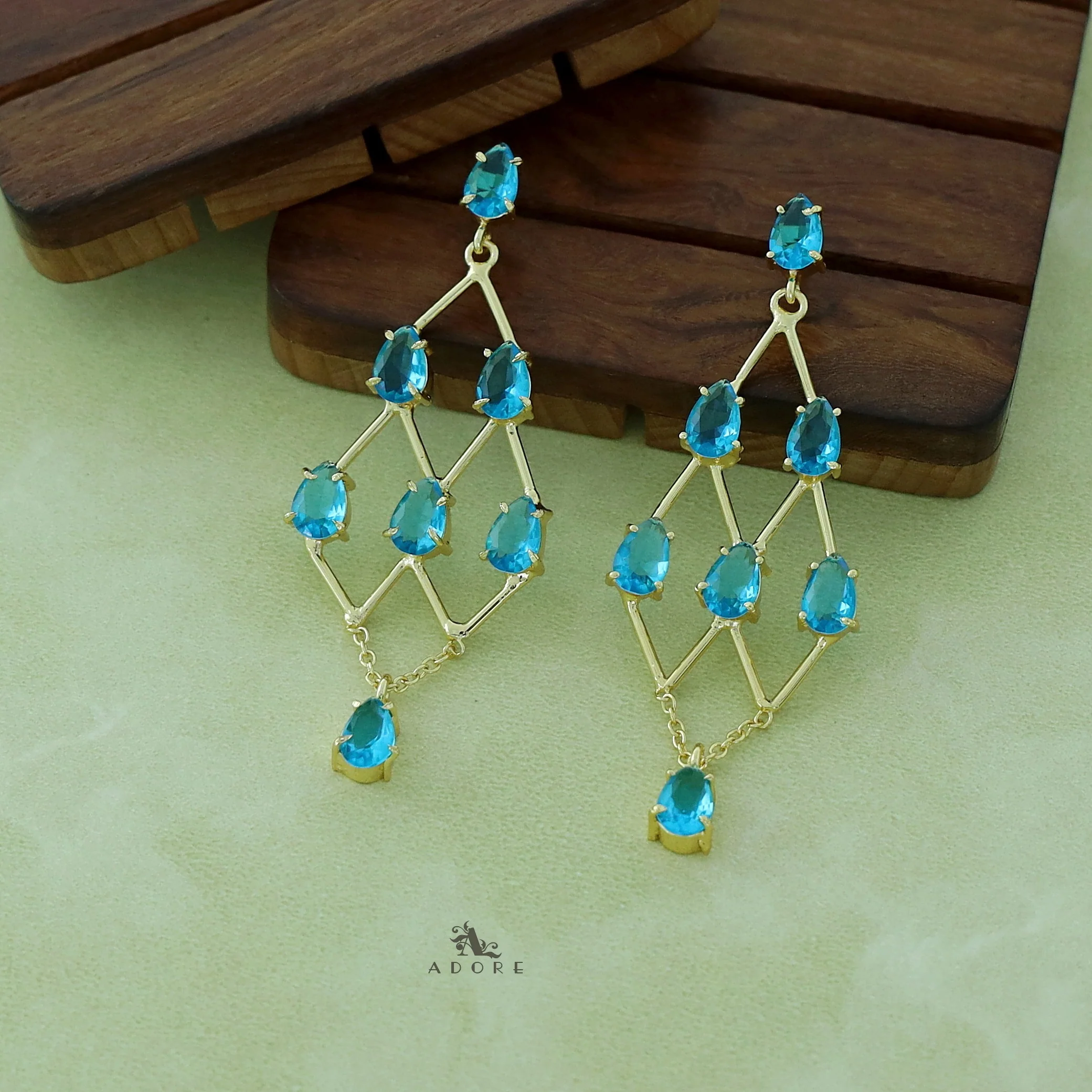 Lena Golden Drop Glossy Stone Earring - Image 4