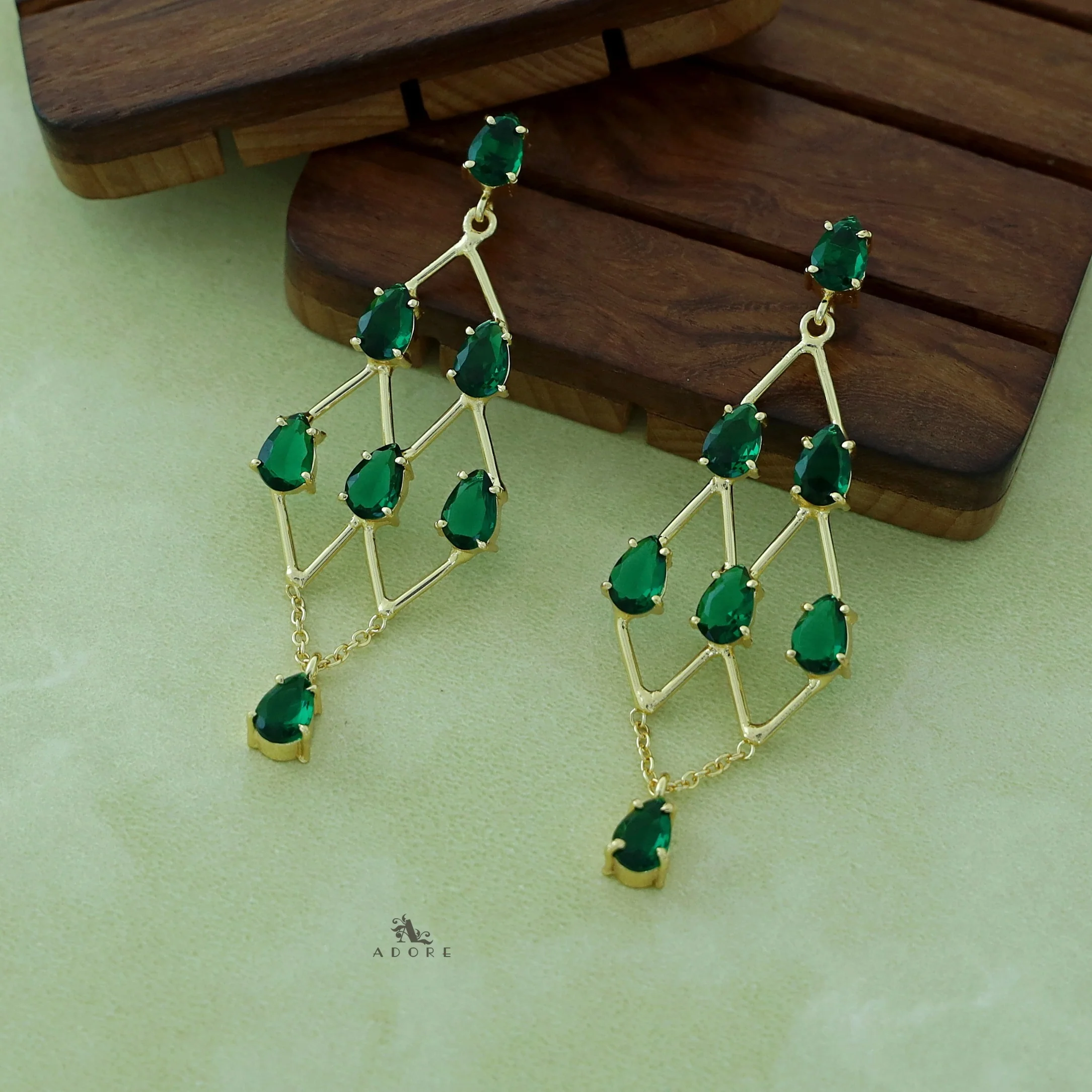 Lena Golden Drop Glossy Stone Earring - Image 5