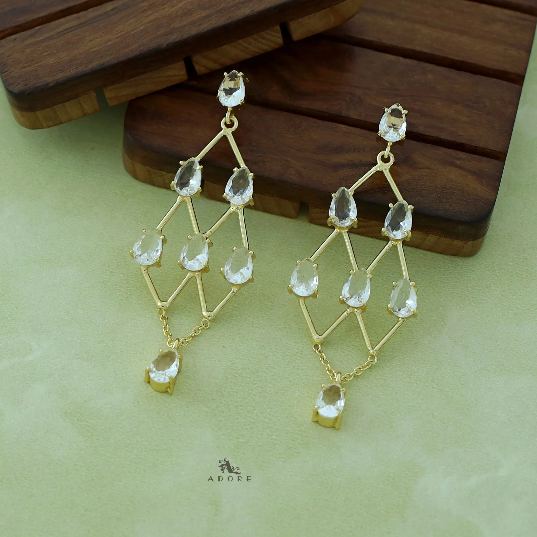 Lena Golden Drop Glossy Stone Earring - Image 6