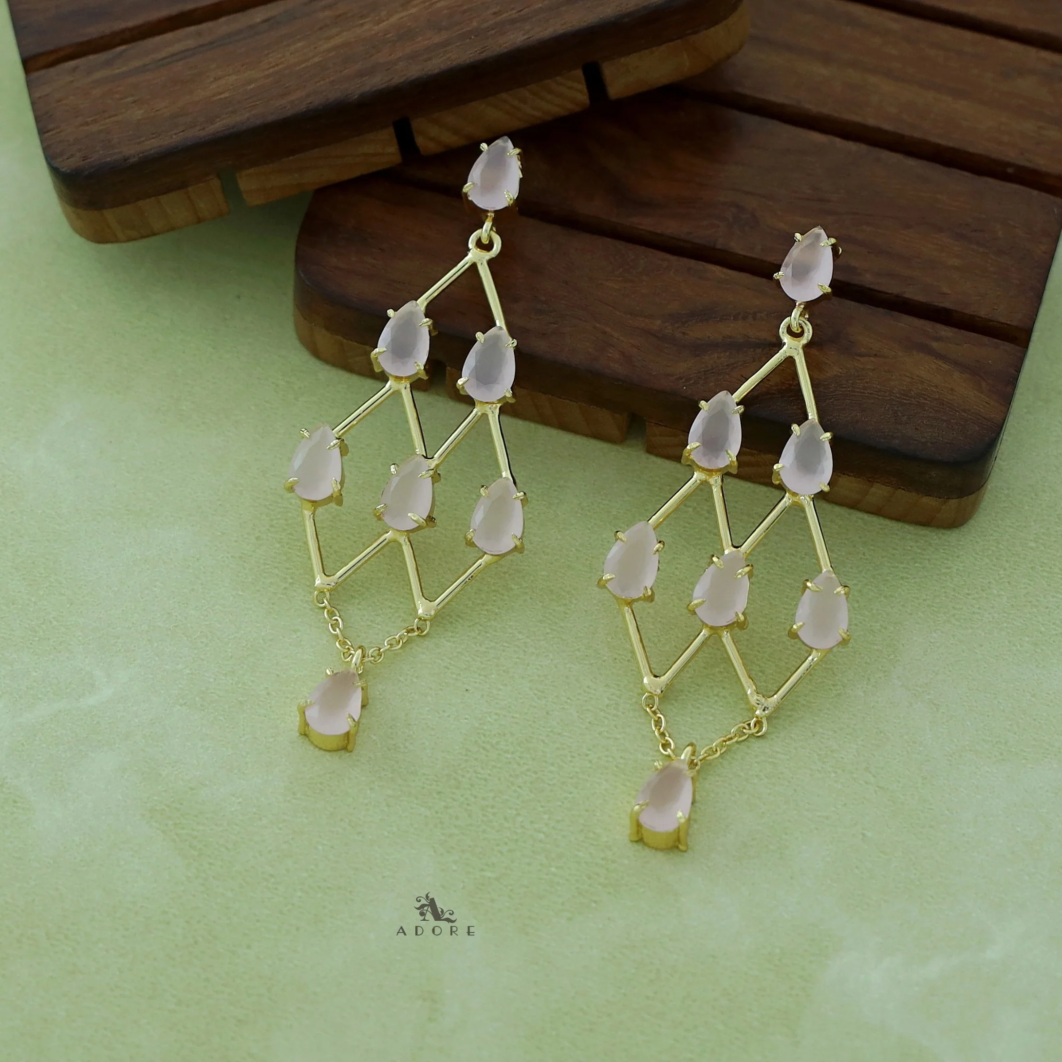 Lena Golden Drop Glossy Stone Earring - Image 8