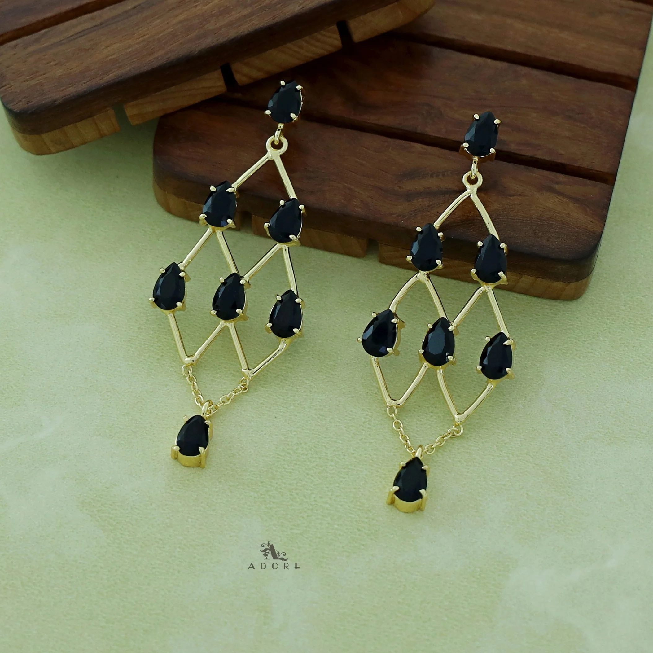 Lena Golden Drop Glossy Stone Earring - Image 9