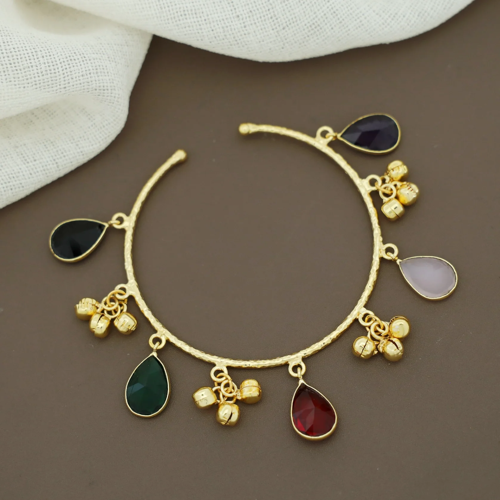 Leona Hammered Glossy Drop Ghungroo Bangle - Image 2