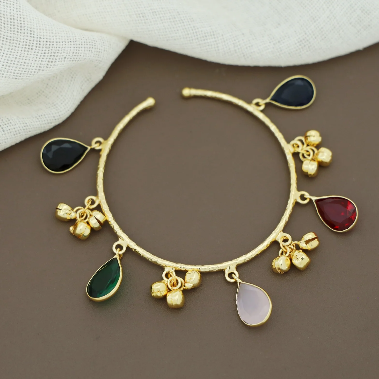 Leona Hammered Glossy Drop Ghungroo Bangle - Image 4