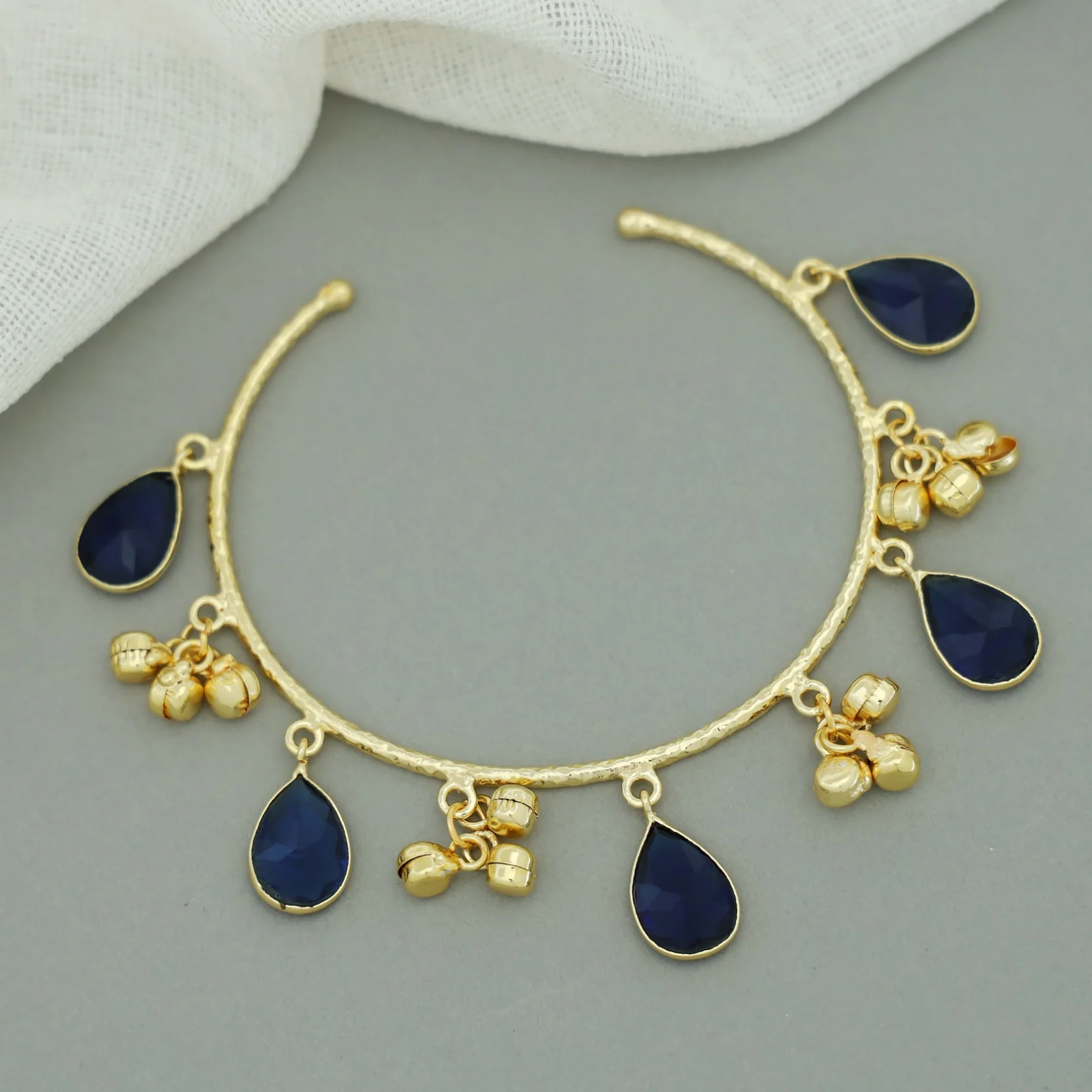 Leona Hammered Glossy Drop Ghungroo Bangle - Image 5