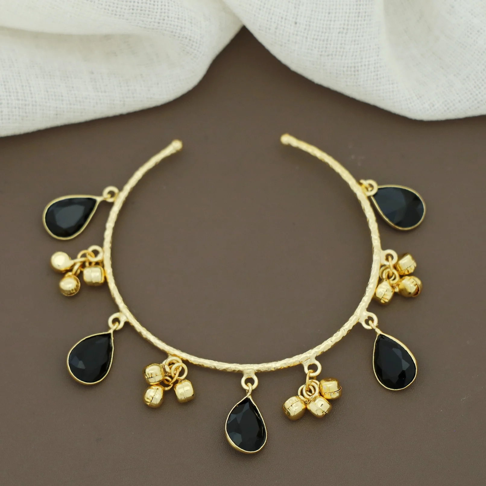 Leona Hammered Glossy Drop Ghungroo Bangle - Image 6