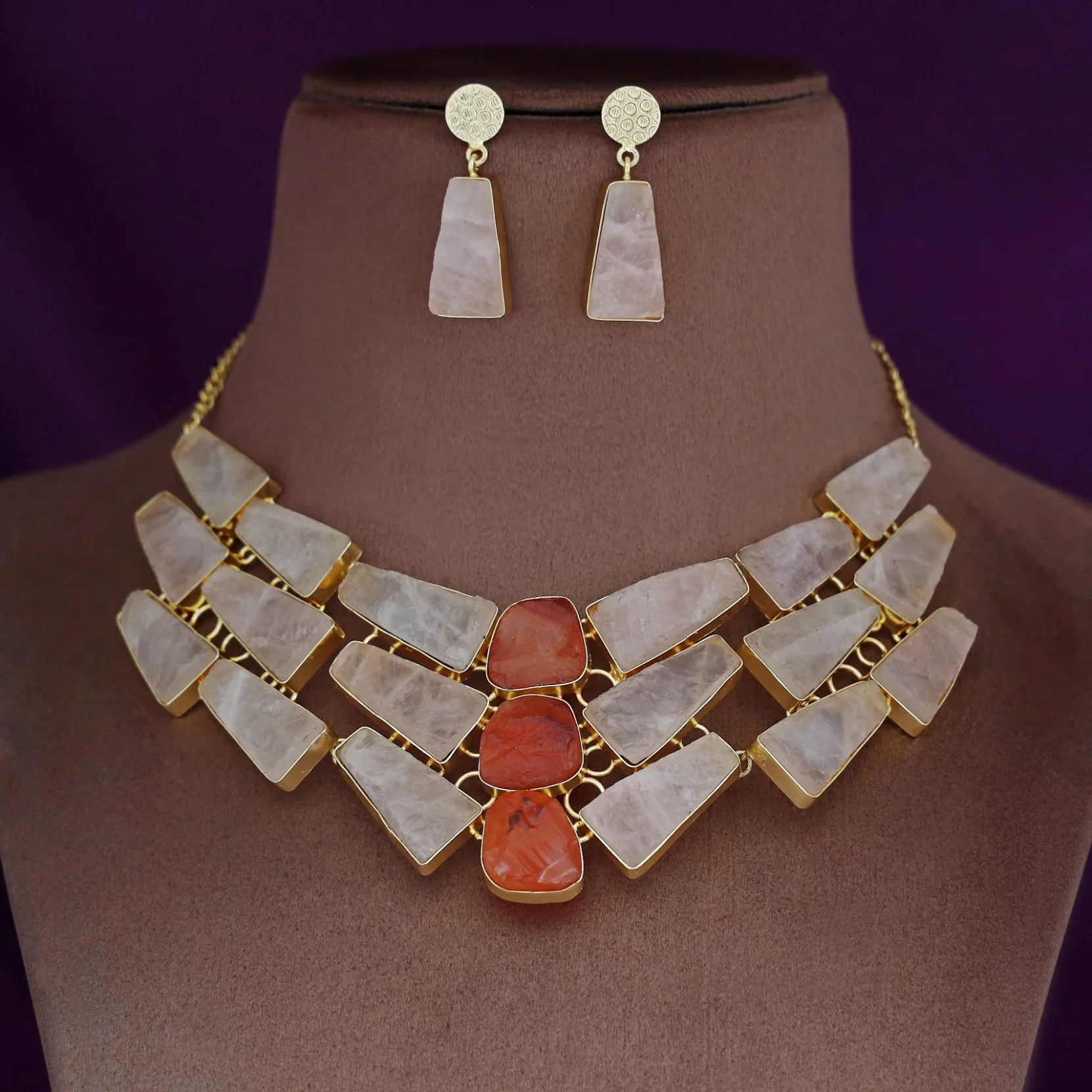 Leya Raw Stone Neckpiece With Earring - Image 3