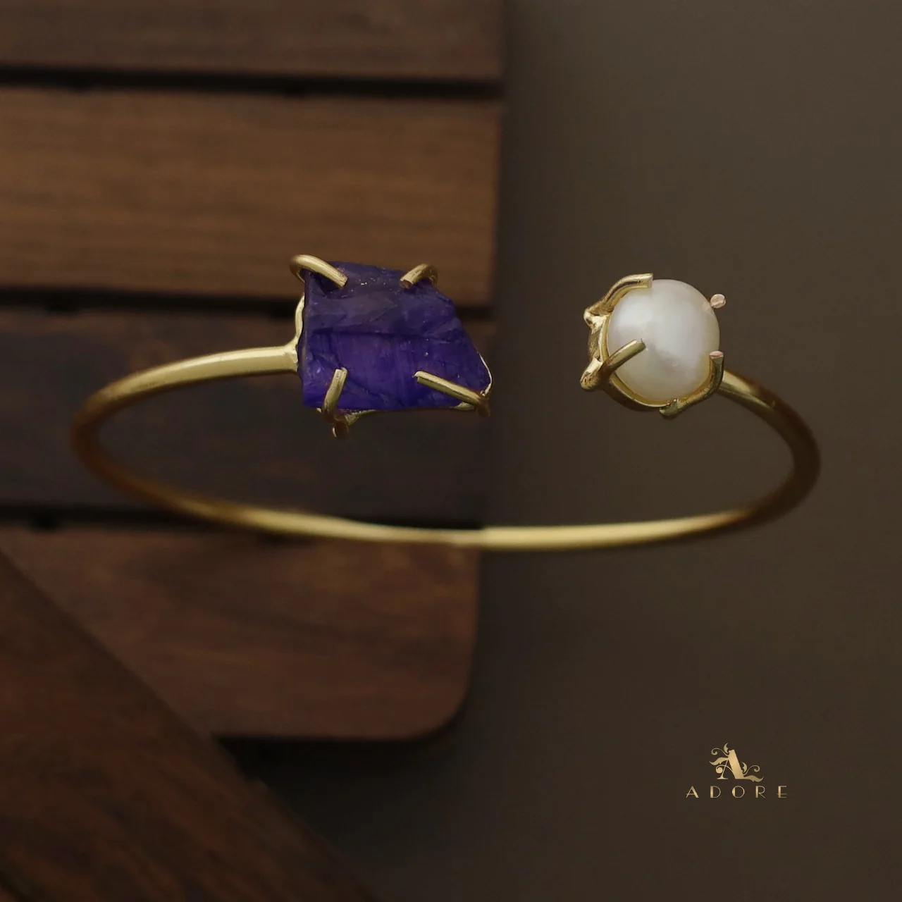 Libra Claw Dyed & Raw Stone + Pearl Bangle - Image 11