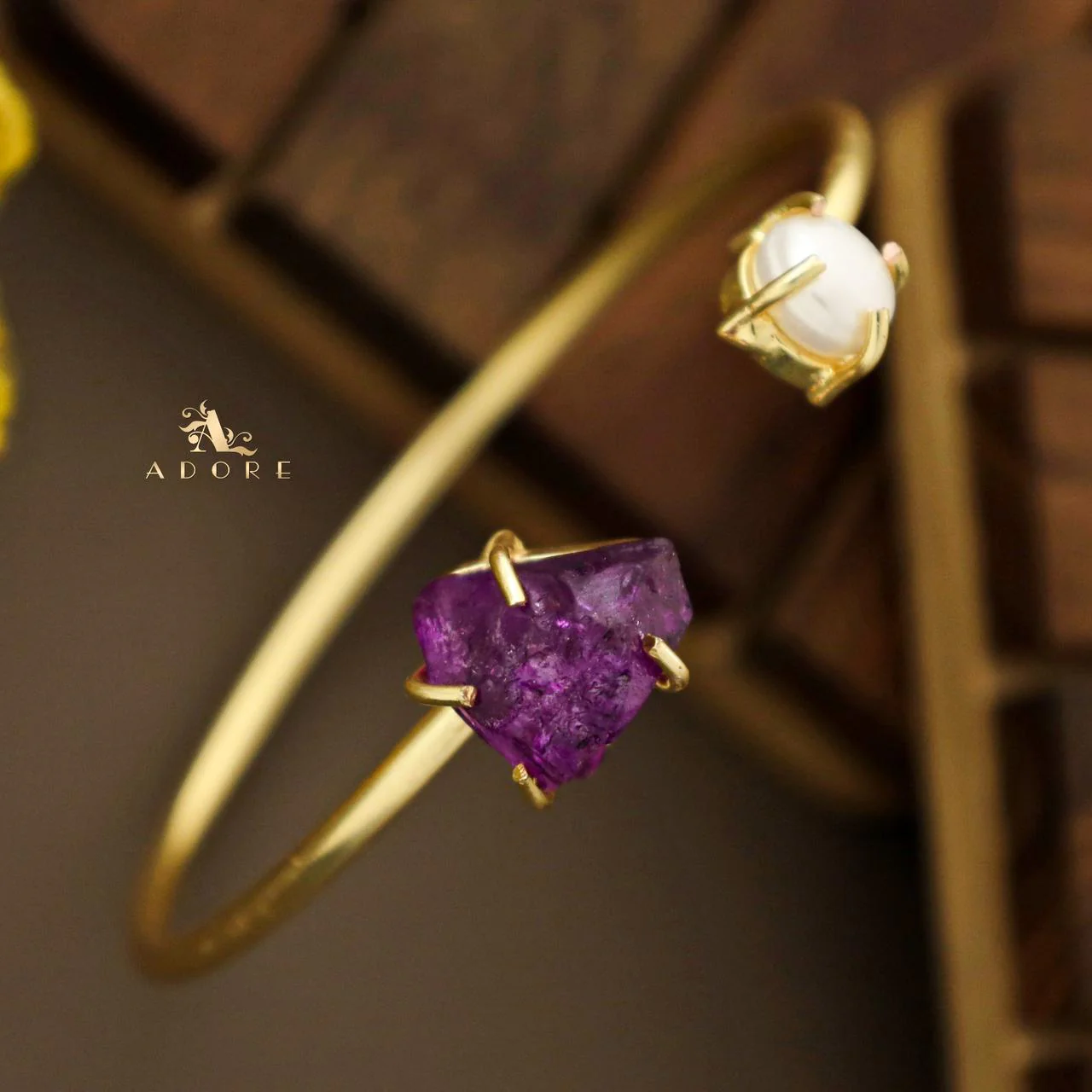 Libra Claw Dyed & Raw Stone + Pearl Bangle - Image 2