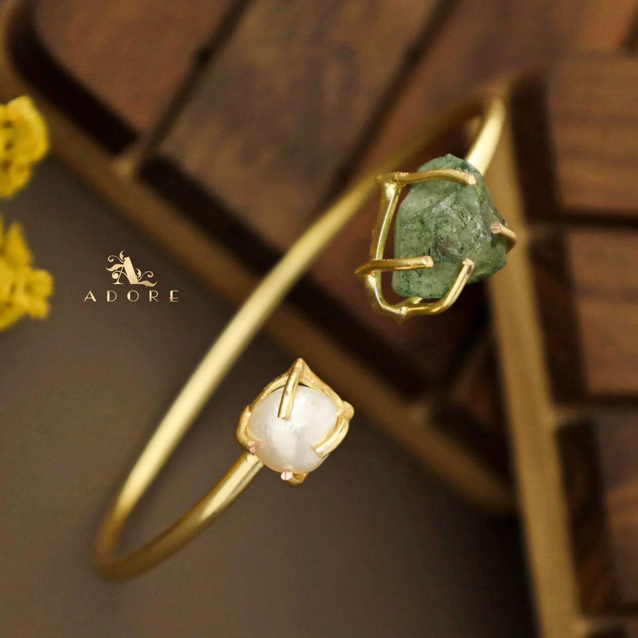 Libra Claw Dyed & Raw Stone + Pearl Bangle - Image 22