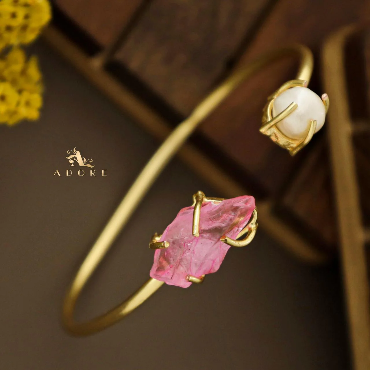 Libra Claw Dyed & Raw Stone + Pearl Bangle - Image 24