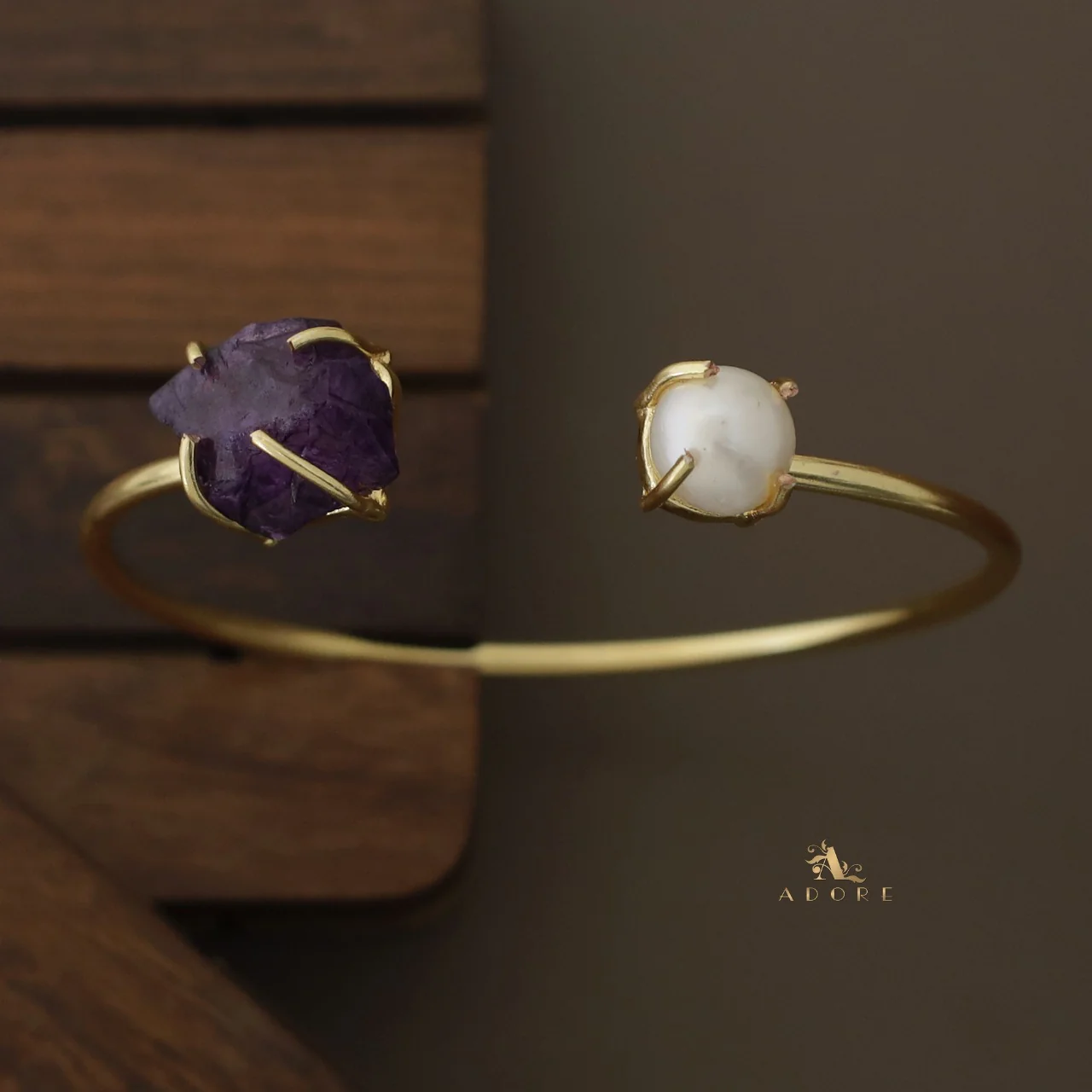 Libra Claw Dyed & Raw Stone + Pearl Bangle - Image 3