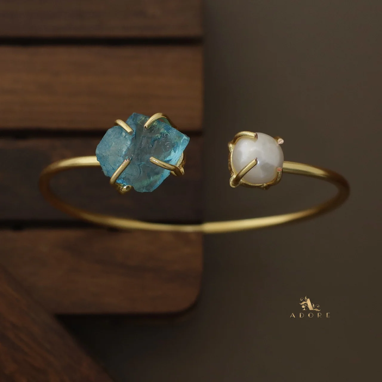 Libra Claw Dyed & Raw Stone + Pearl Bangle - Image 4
