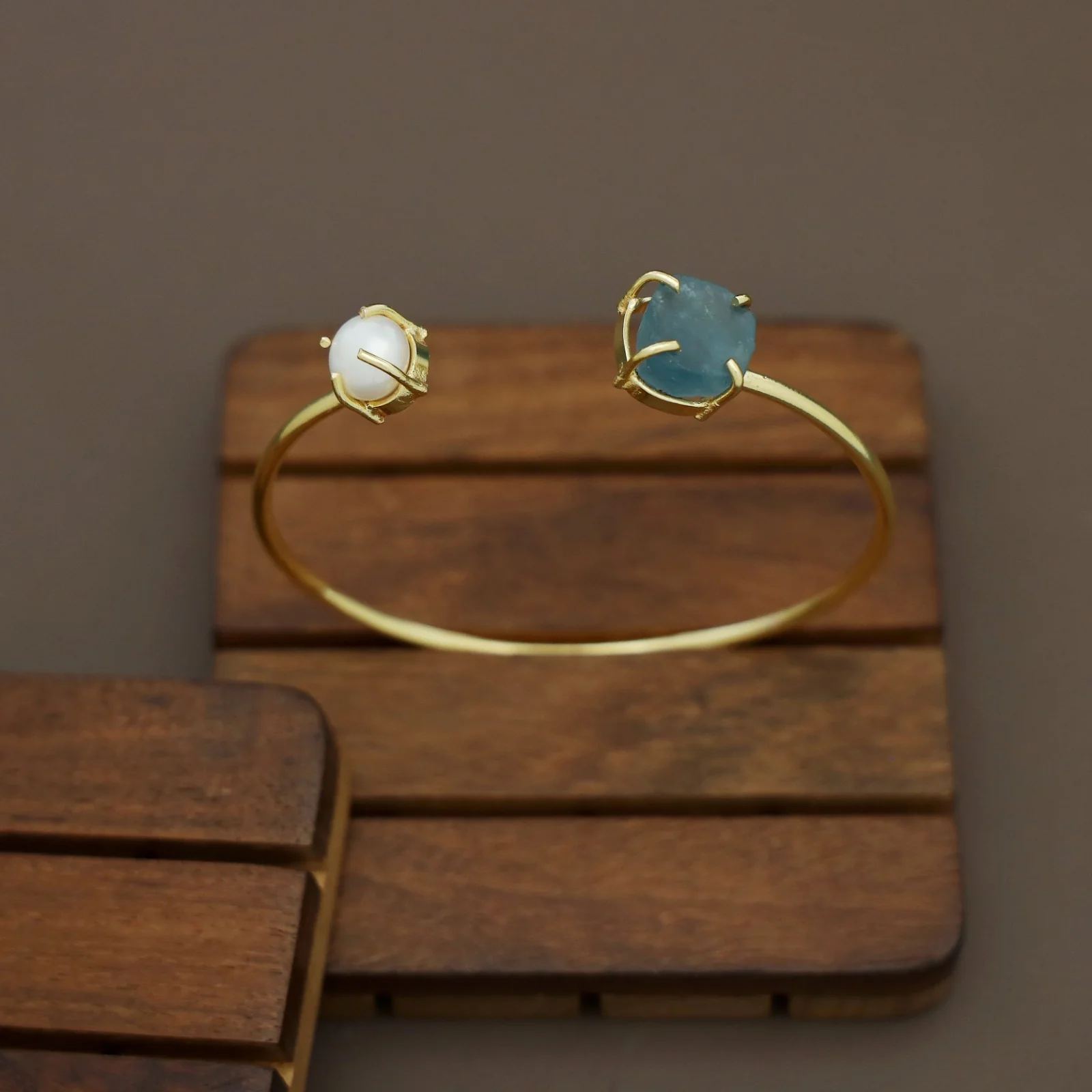 Libra Claw Dyed & Raw Stone + Pearl Bangle - Image 42