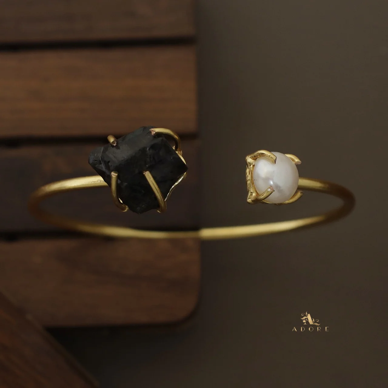 Libra Claw Dyed & Raw Stone + Pearl Bangle - Image 5