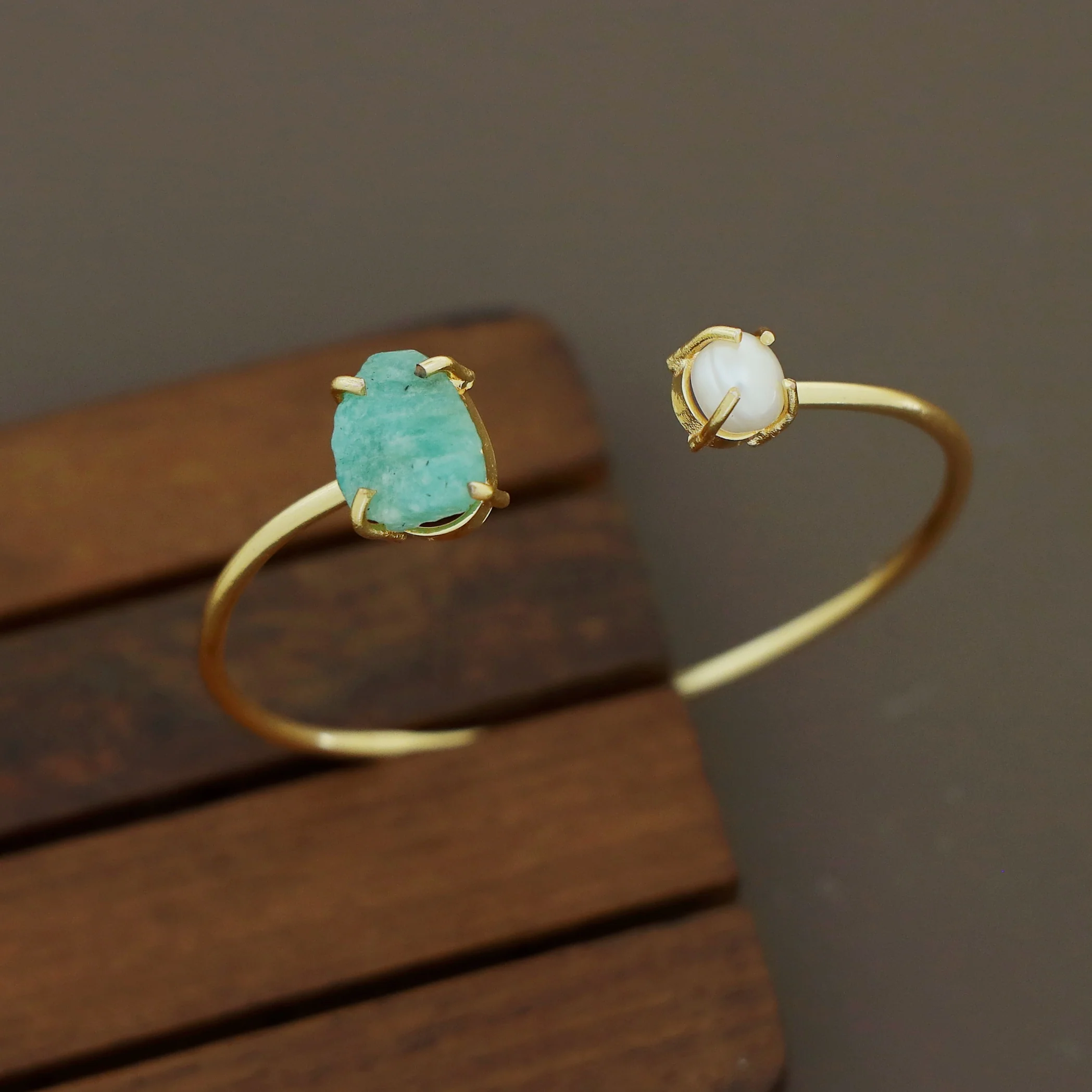 Libra Claw Dyed & Raw Stone + Pearl Bangle - Image 6