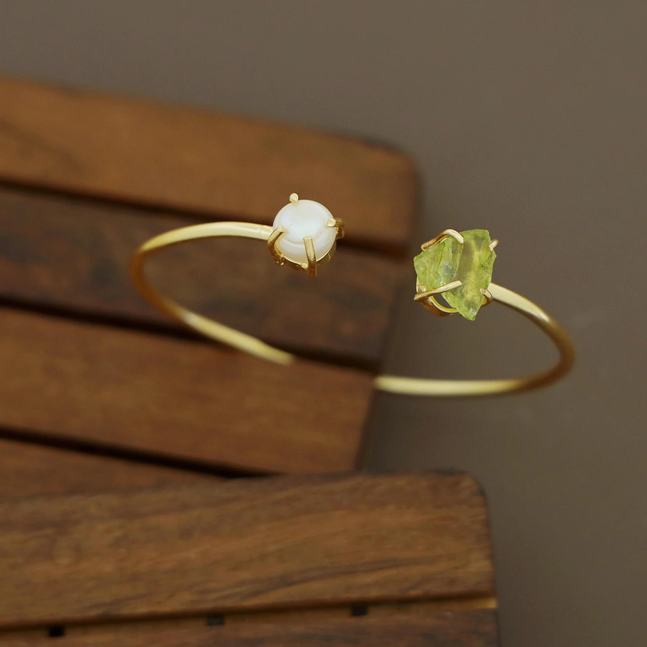 Libra Claw Dyed & Raw Stone + Pearl Bangle - Image 8