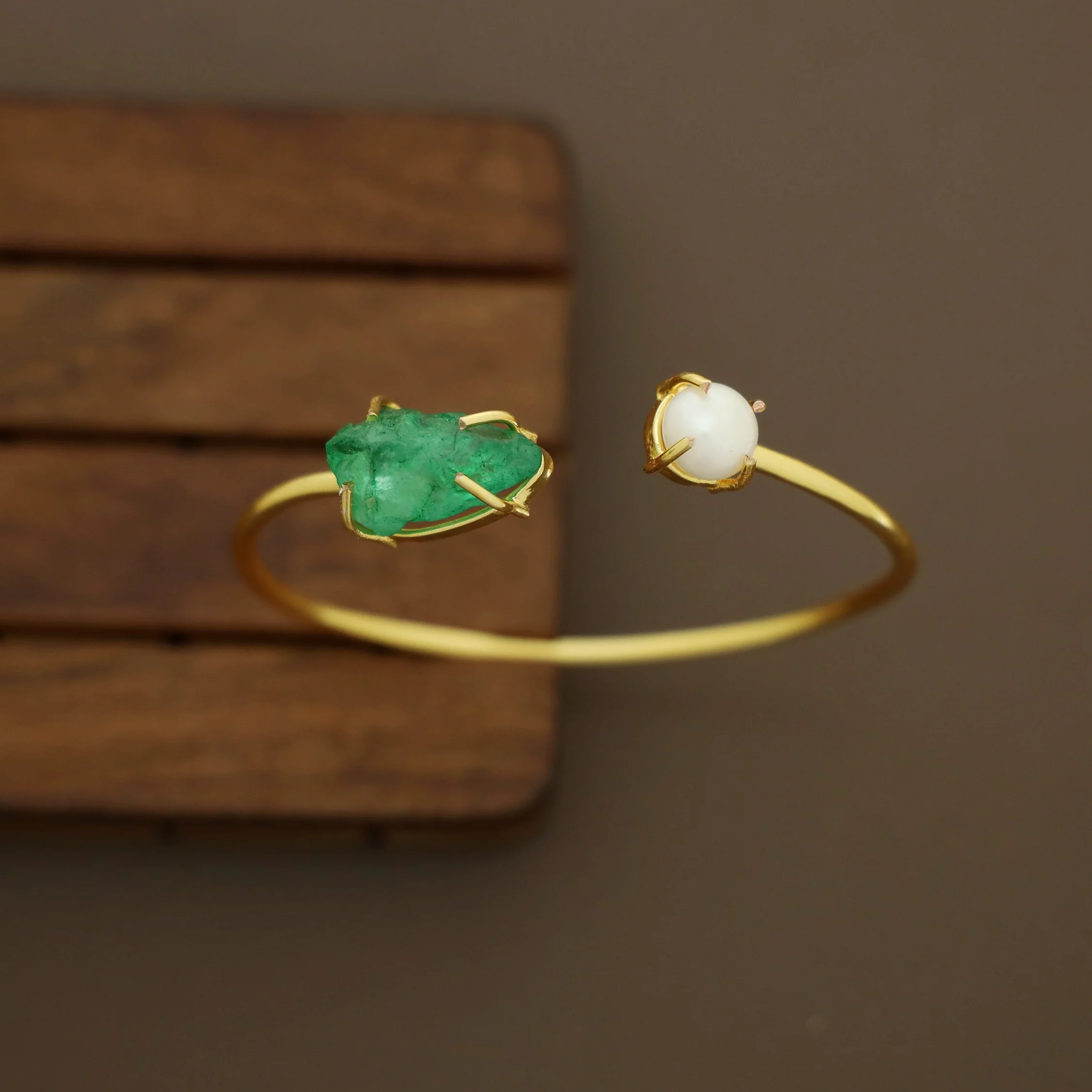 Libra Claw Dyed & Raw Stone + Pearl Bangle - Image 9