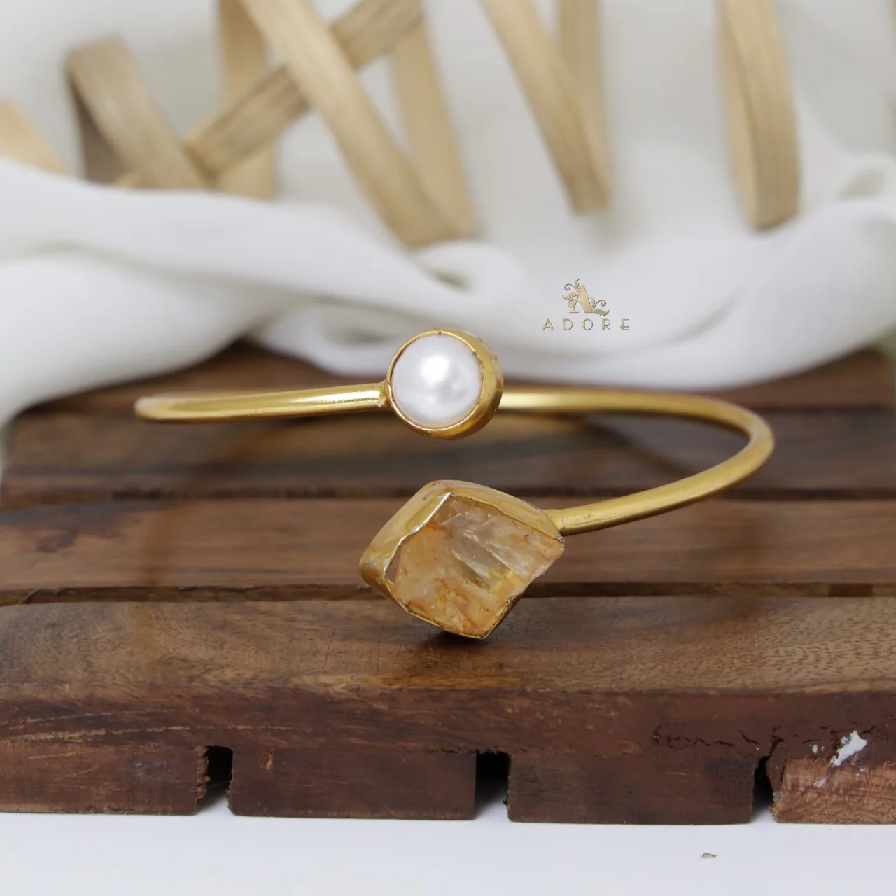 Libra Dyed & Raw Stone + Pearl Bangle - Image 3