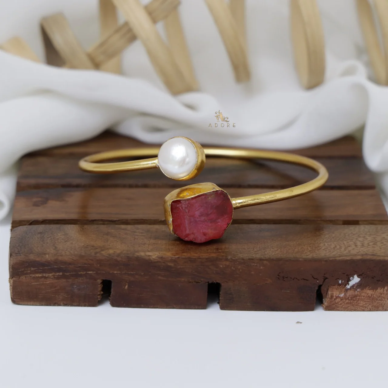 Libra Dyed & Raw Stone + Pearl Bangle - Image 5