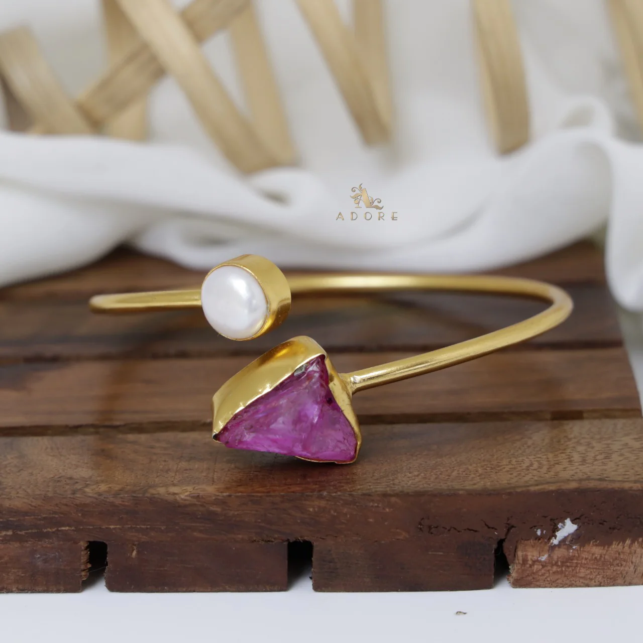 Libra Dyed & Raw Stone + Pearl Bangle - Image 6