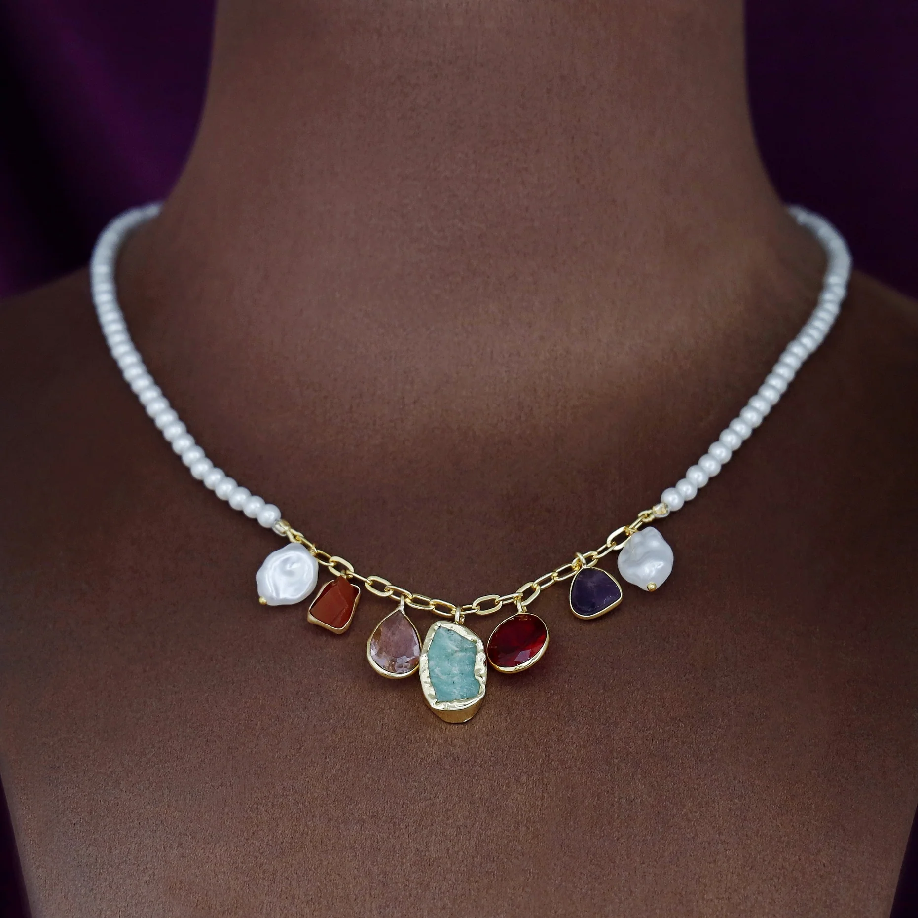 Lilianna Baroque + Raw Stone + Glossy Pearl Neckpiece - Image 3