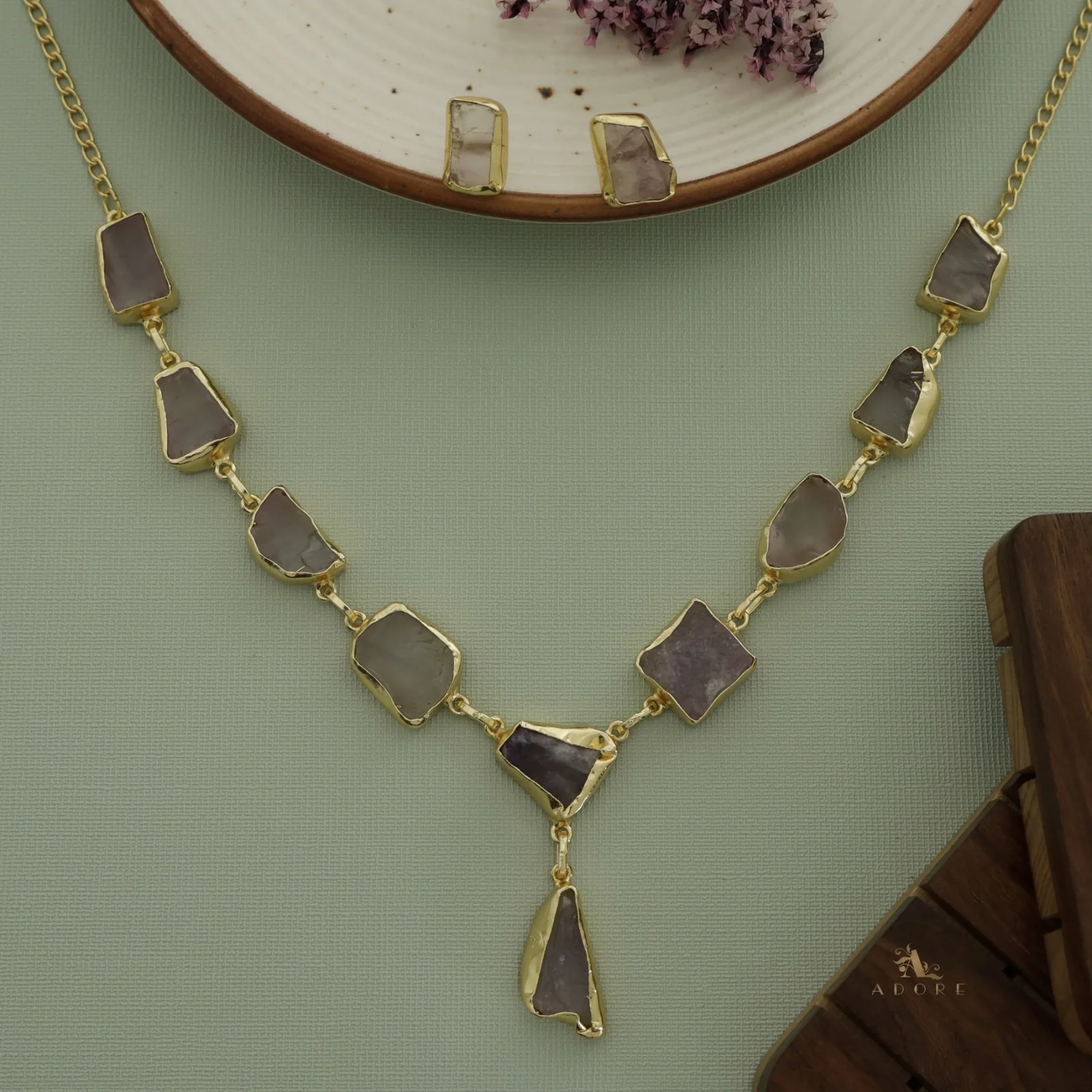 Linden Raw Stone Neckpiece With Earring - Image 12