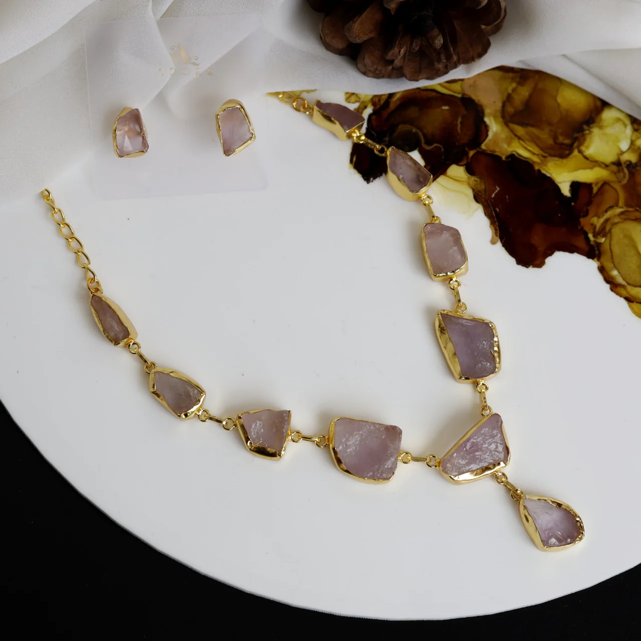 Linden Raw Stone Neckpiece With Earring - Image 16