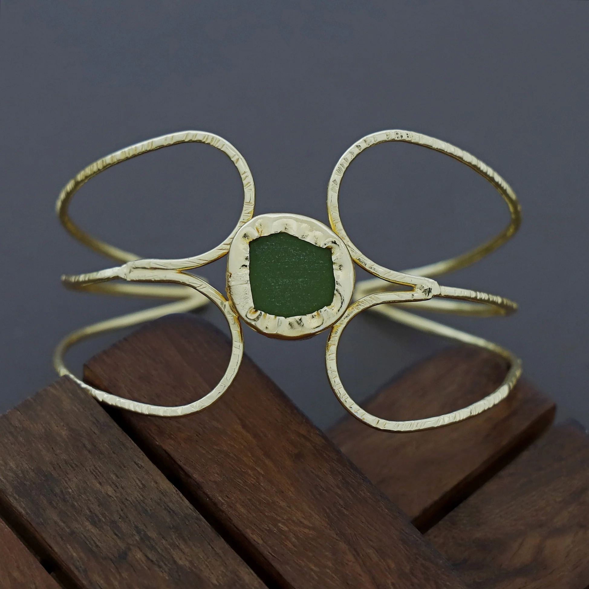 Lisa Golden Tri Layer Raw Stone Bangle - Image 2