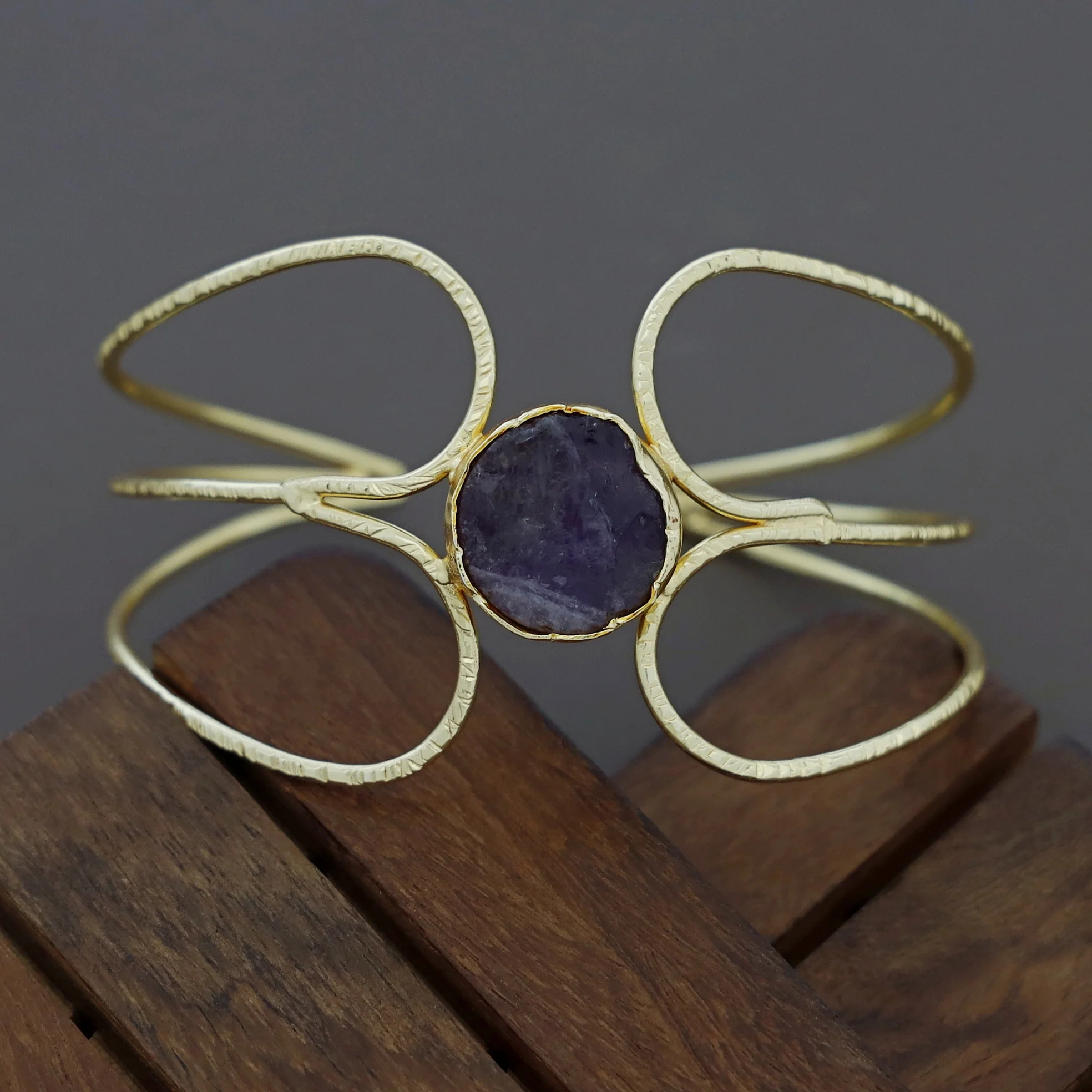 Lisa Golden Tri Layer Raw Stone Bangle - Image 3