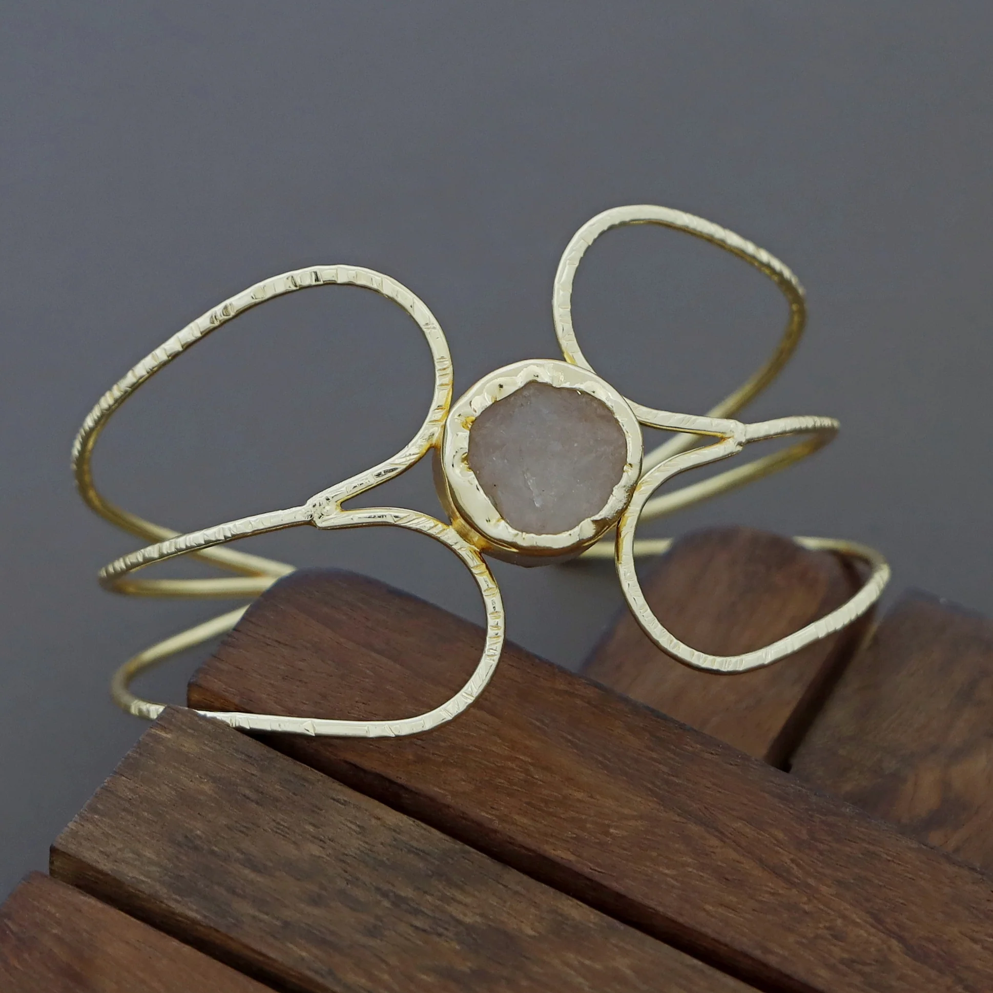 Lisa Golden Tri Layer Raw Stone Bangle - Image 5