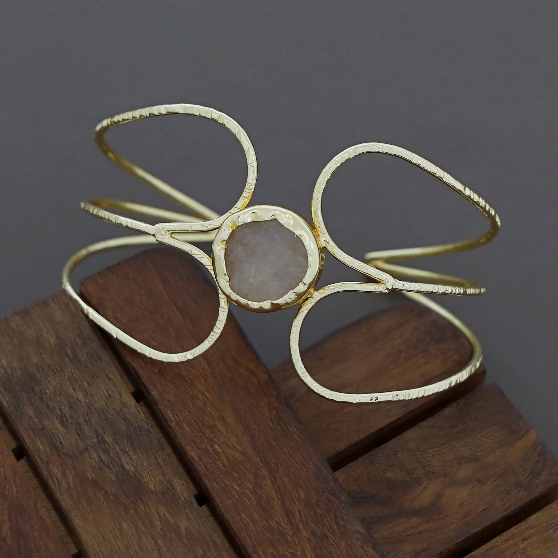 Lisa Golden Tri Layer Raw Stone Bangle - Image 6