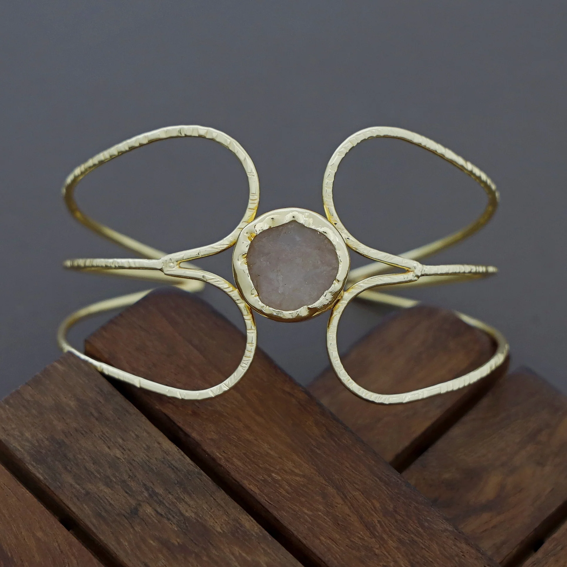 Lisa Golden Tri Layer Raw Stone Bangle - Image 7