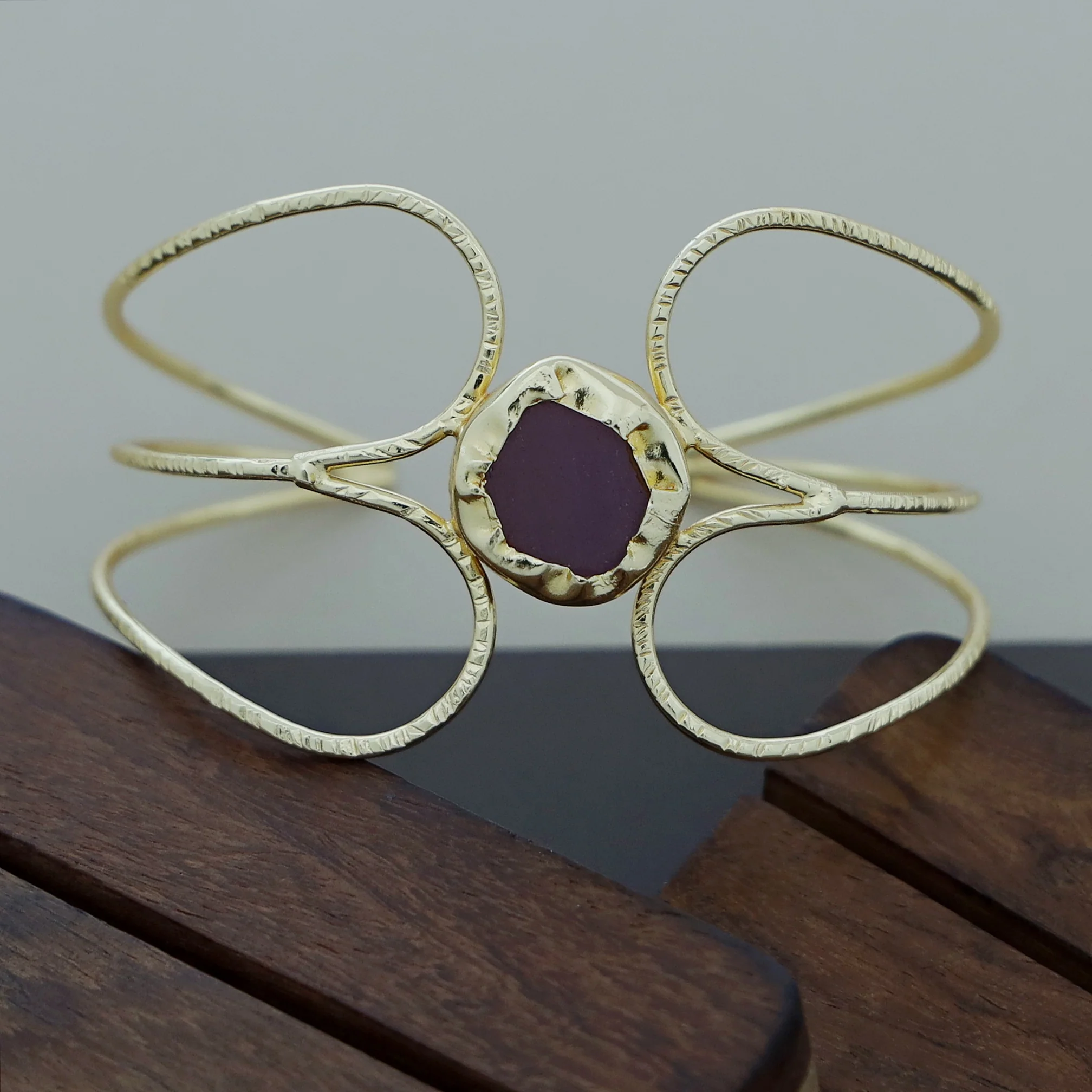 Lisa Golden Tri Layer Raw Stone Bangle - Image 9