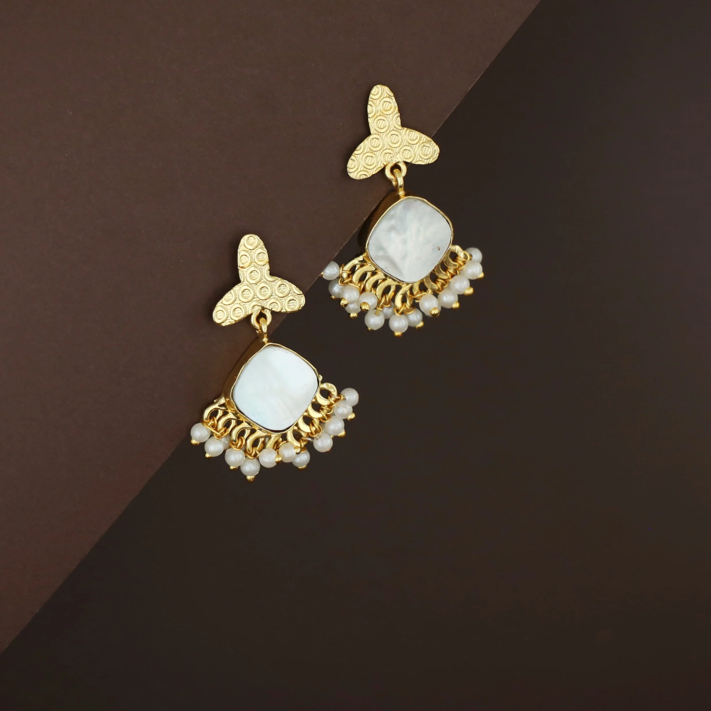 Livia Golden Real MOP Cluster Pearl Earring - Image 2
